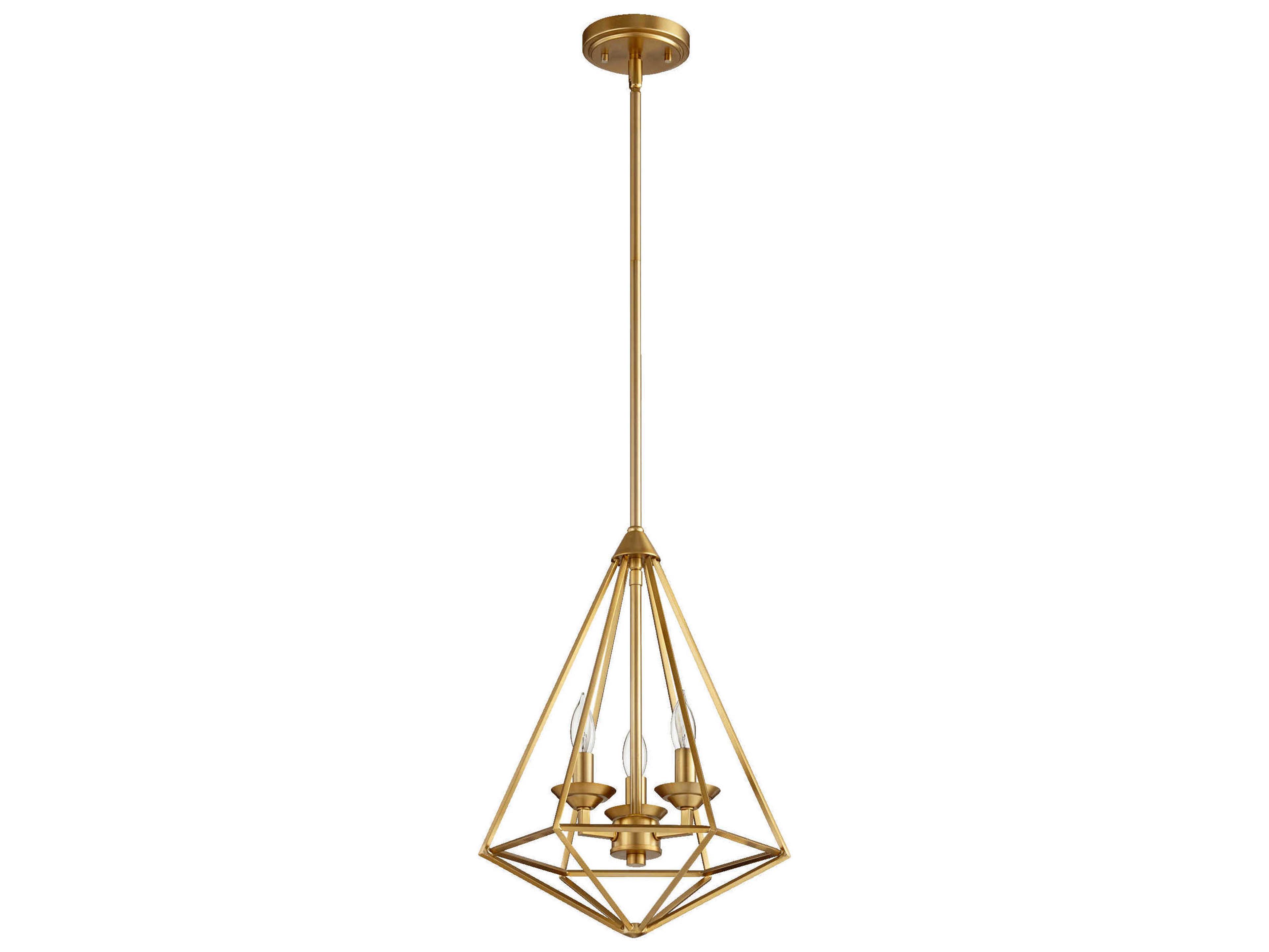 Quorum Bennett 3-Light Aged Brass Candelabra Geometric Chandelier