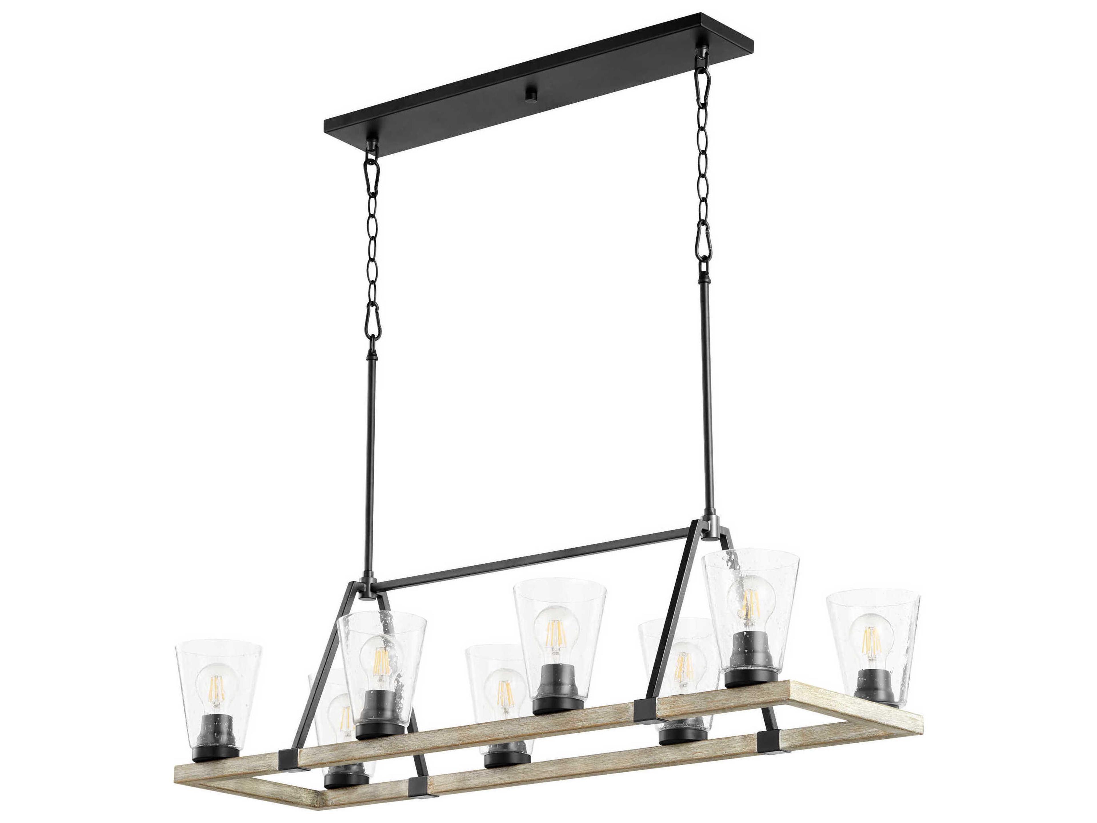 Quorum Paxton 8-Light Textured Black W Weathered Oak Glass Linear Island Pendant