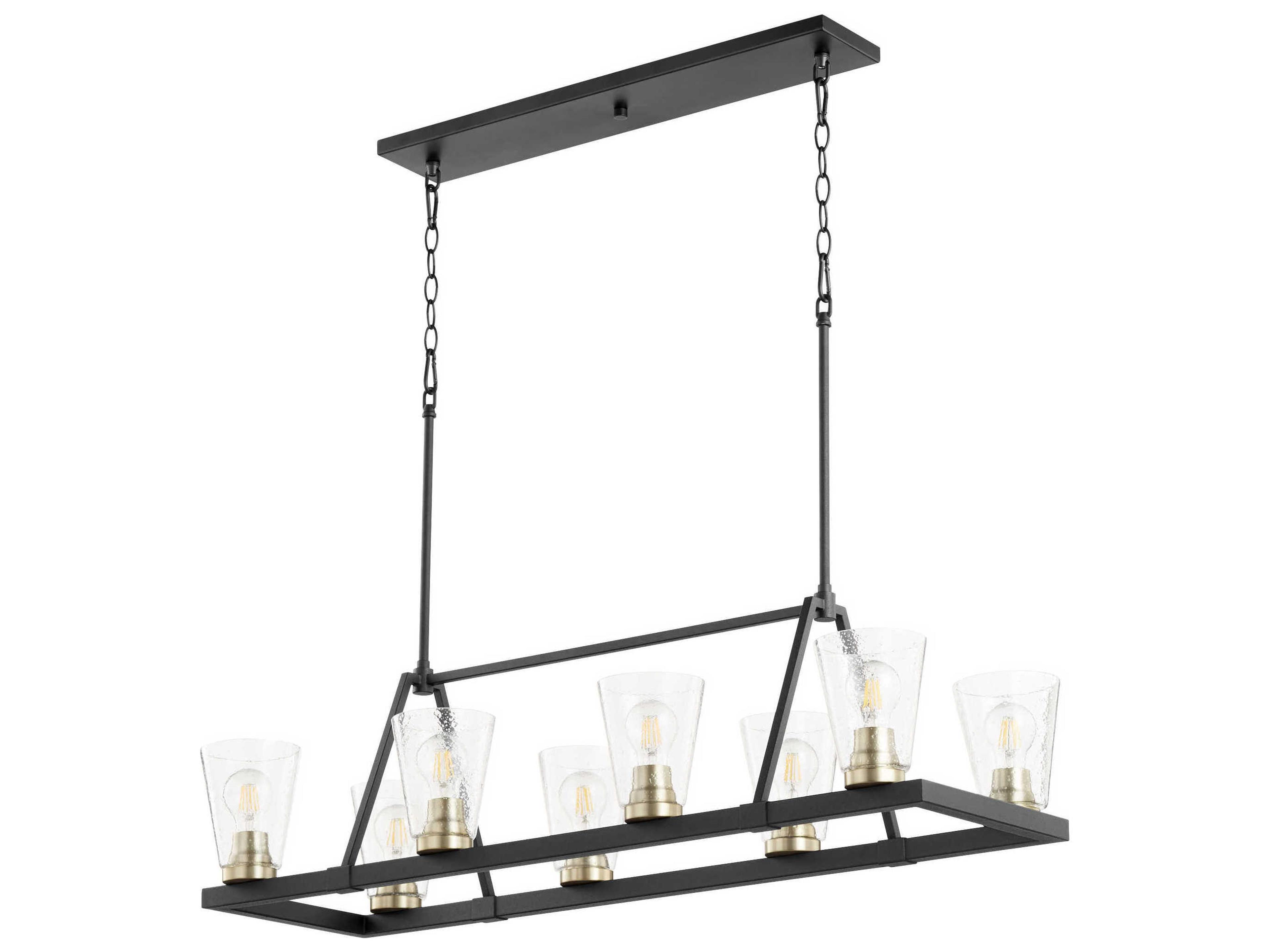 Quorum Paxton 8-Light Noir With Aged Brass Black Glass Linear Island Pendant