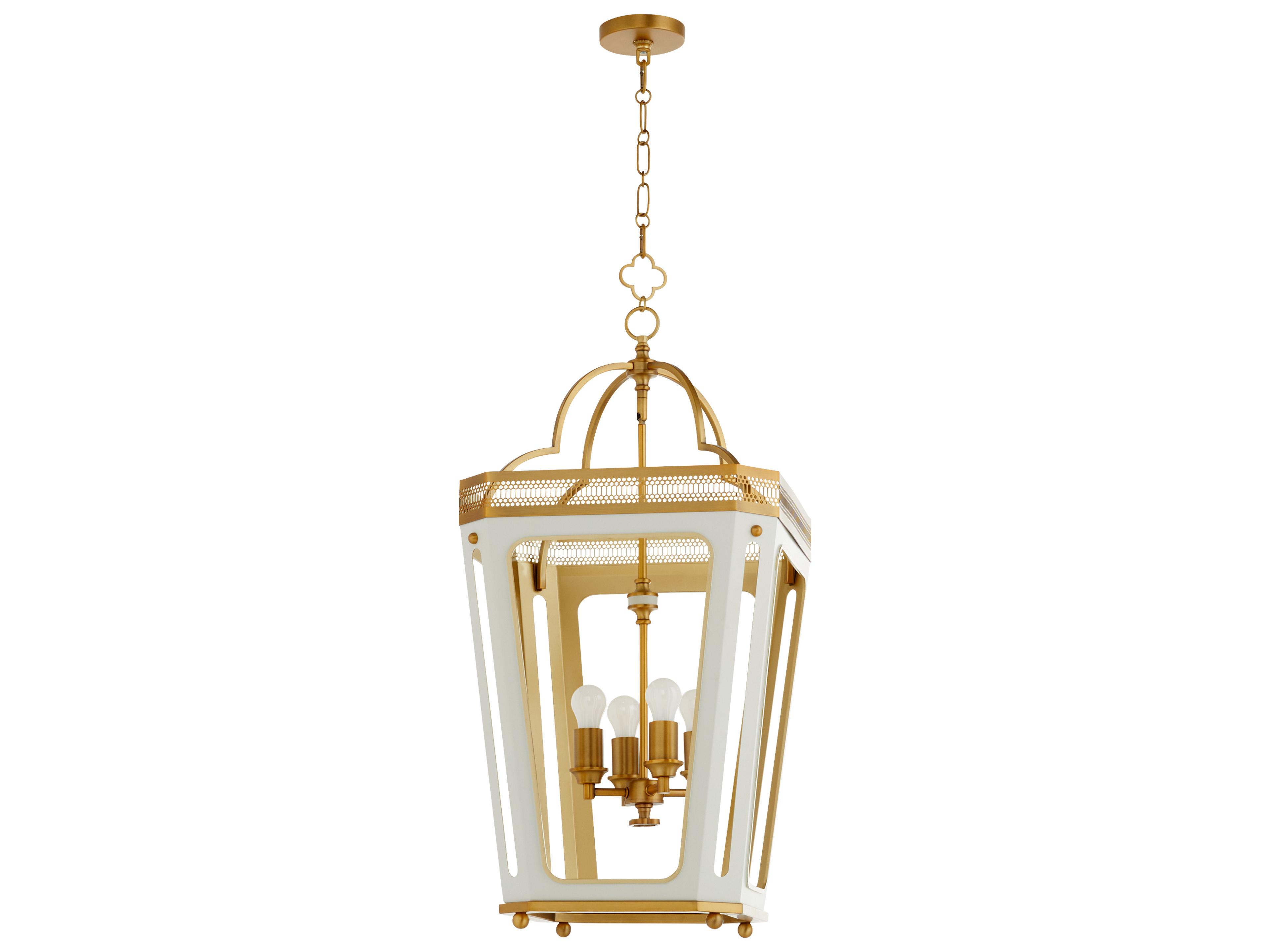 Quorum Loire 4-Light Studio White Brushed Brass Lantern Pendant