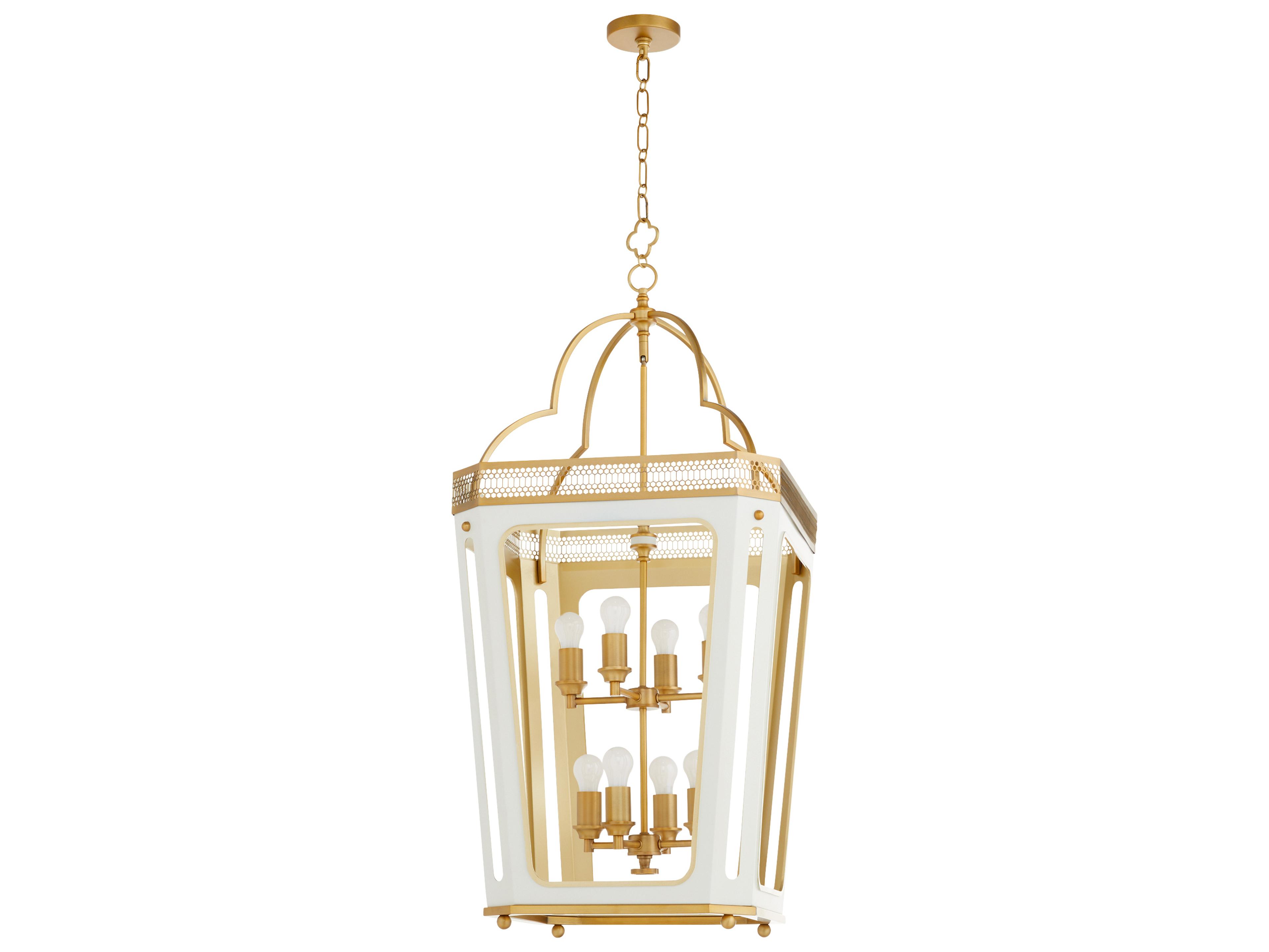 Quorum Loire 8-Light Studio White Brushed Brass Lantern Pendant