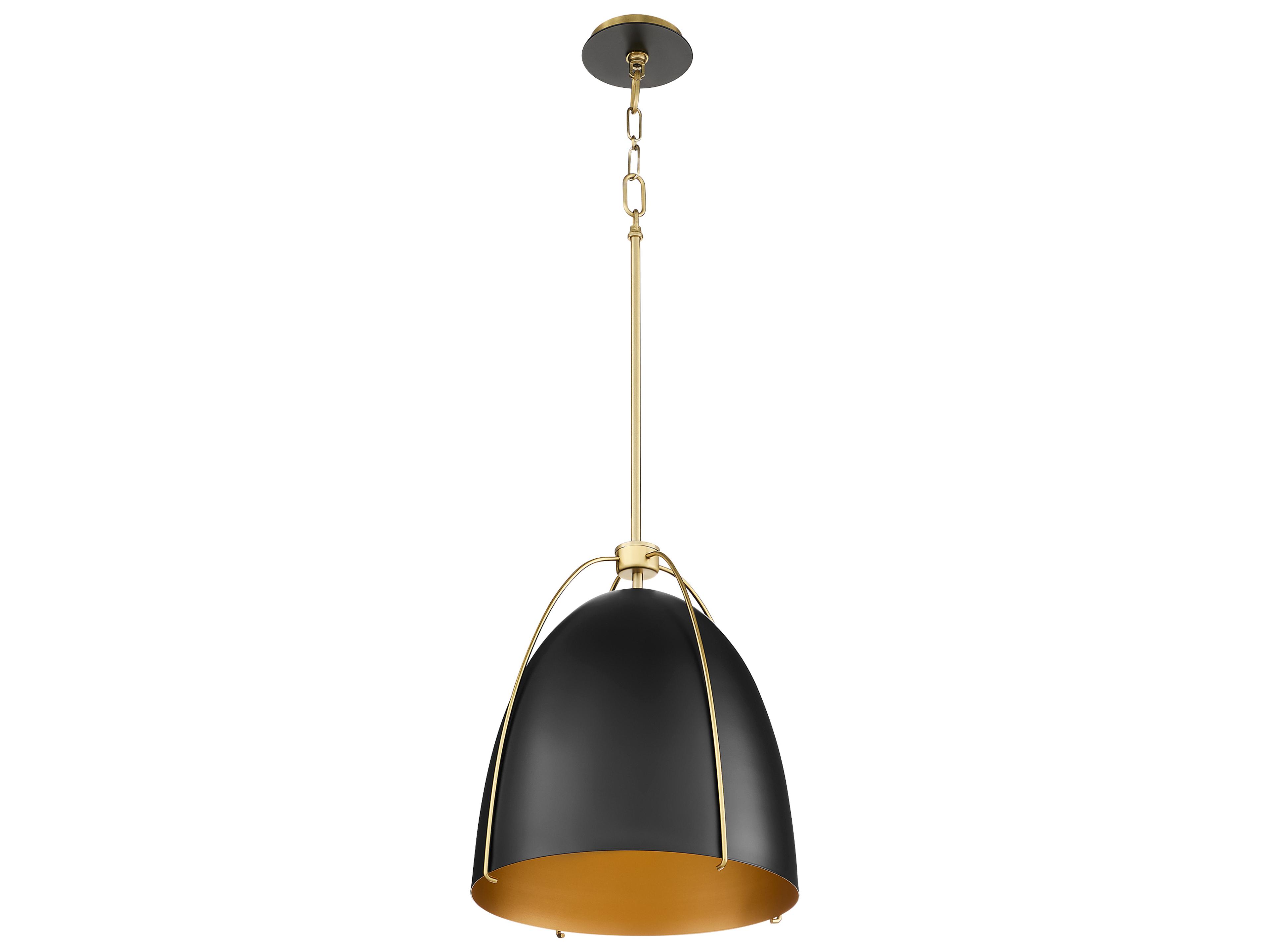 Quorum Jamie 1-Light Matte Black W Aged Brass Bell Pendant