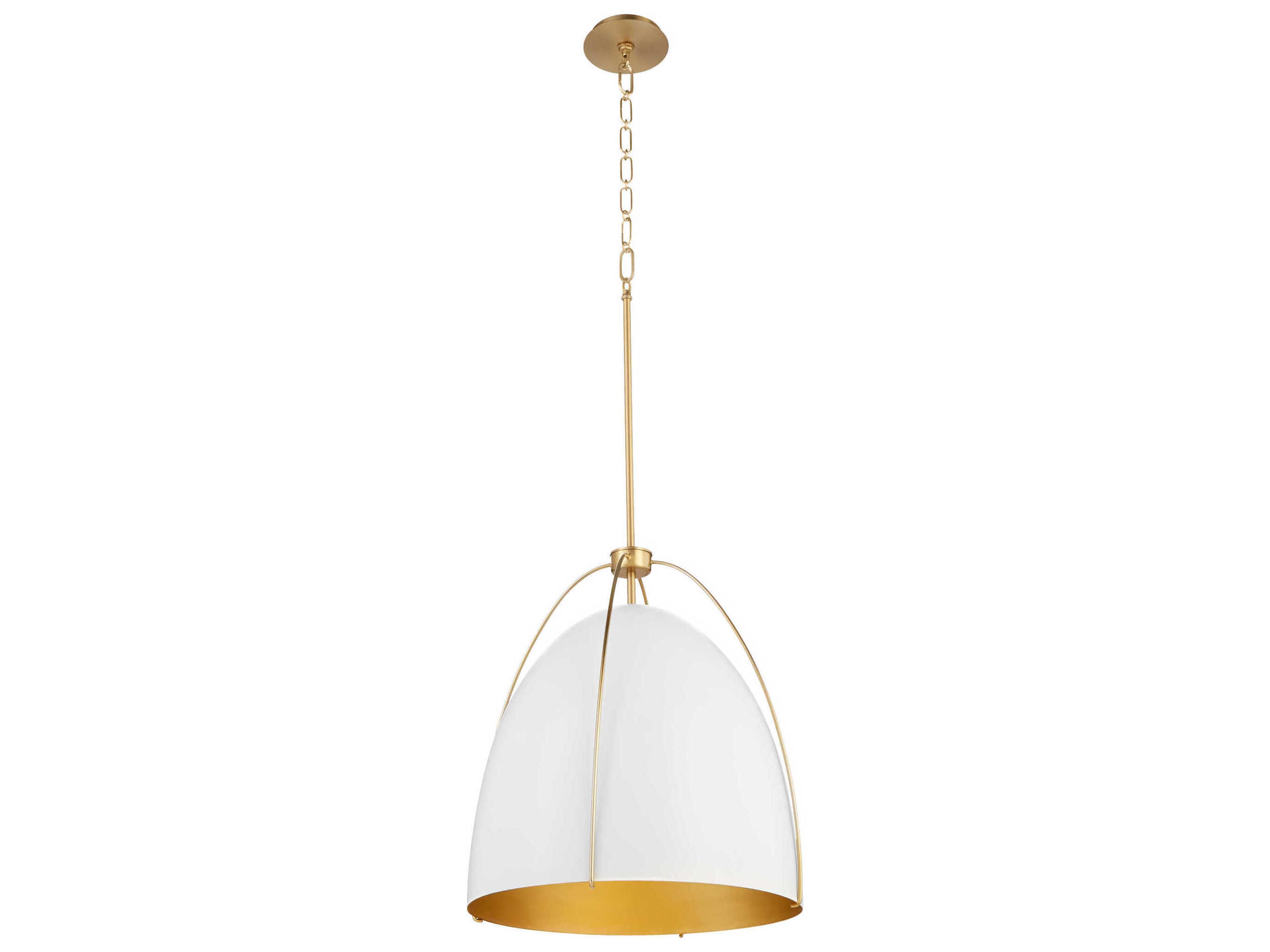 Quorum Jamie 3-Light Studio White Aged Brass Bell Pendant