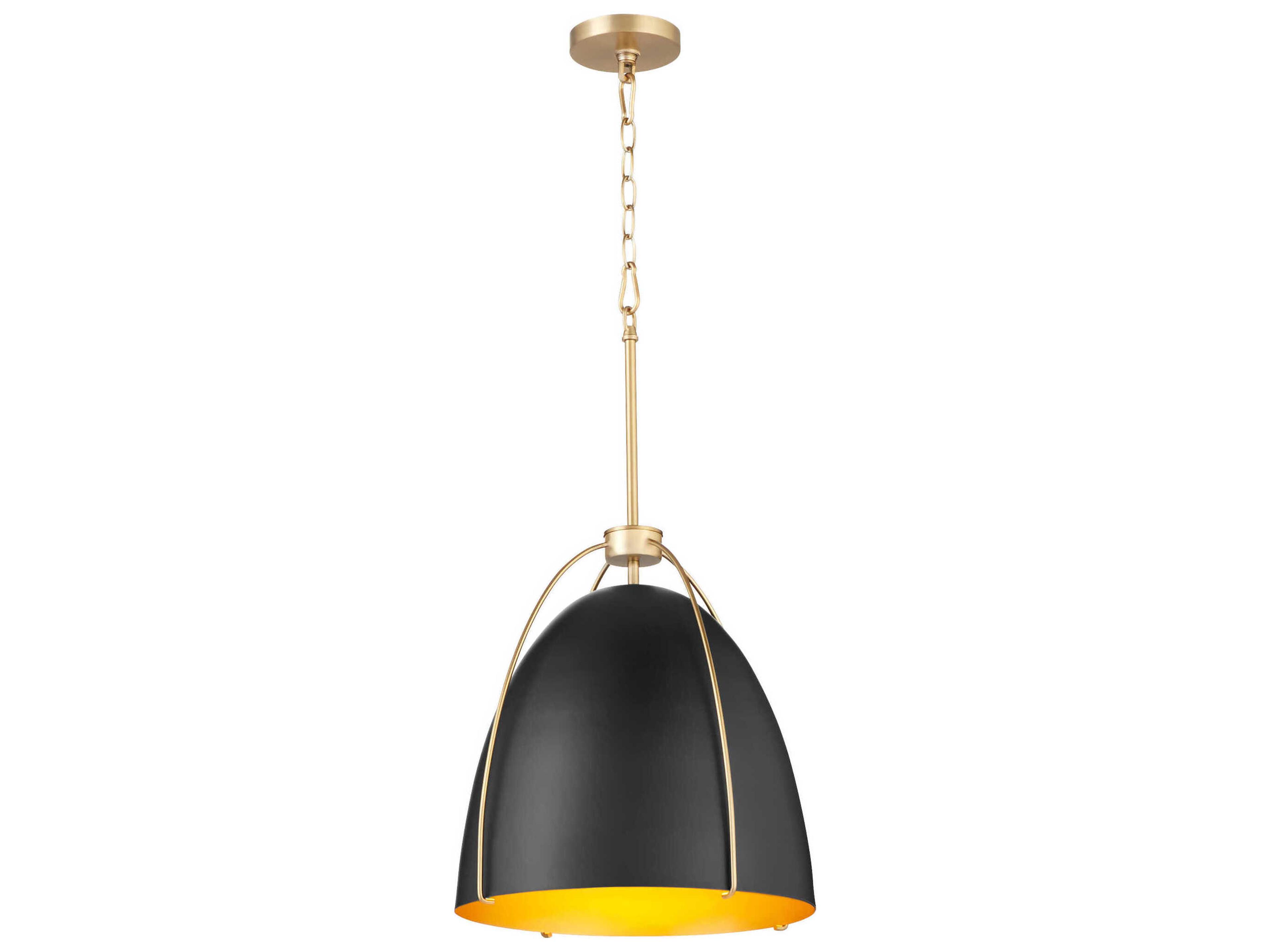 Quorum Jamie 3-Light Matte Black Aged Brass Bell Pendant
