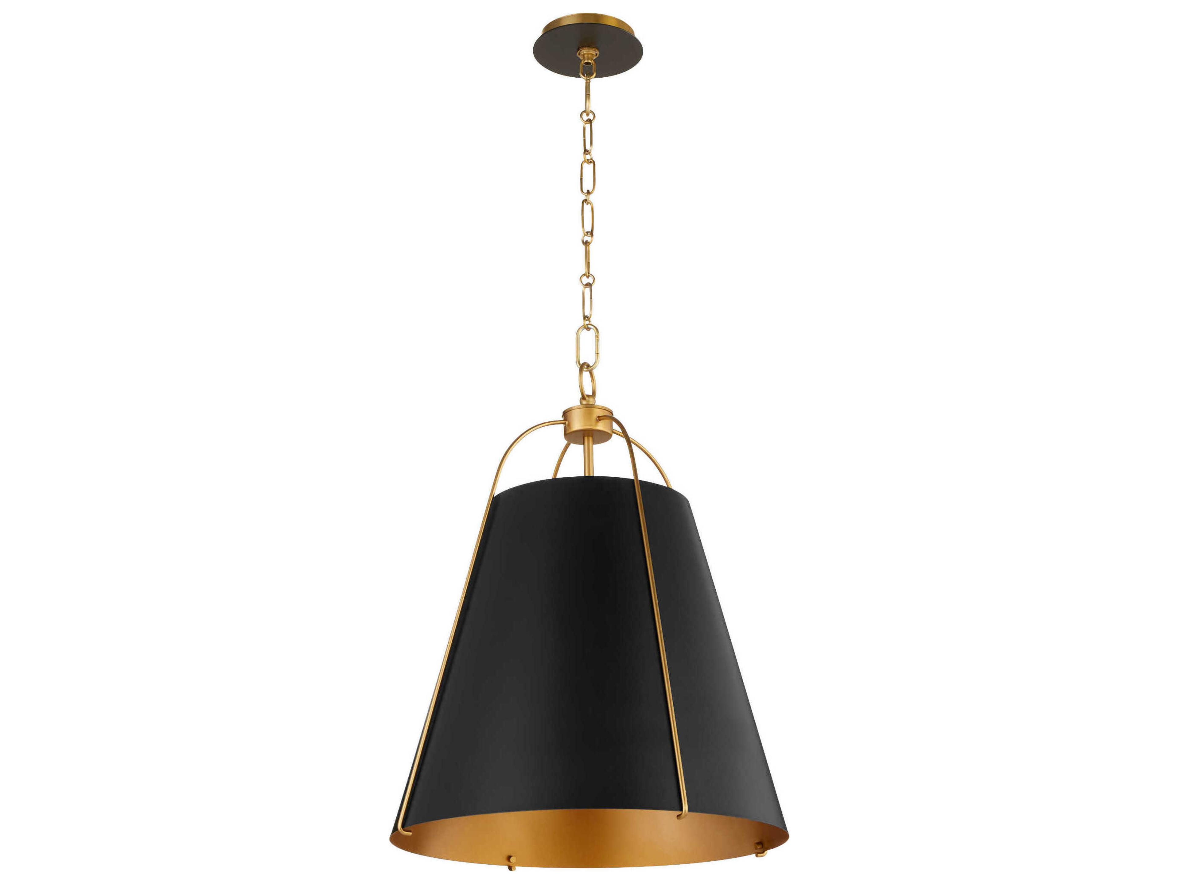Quorum Ellen 3-Light Matte Black Aged Brass Drum Pendant