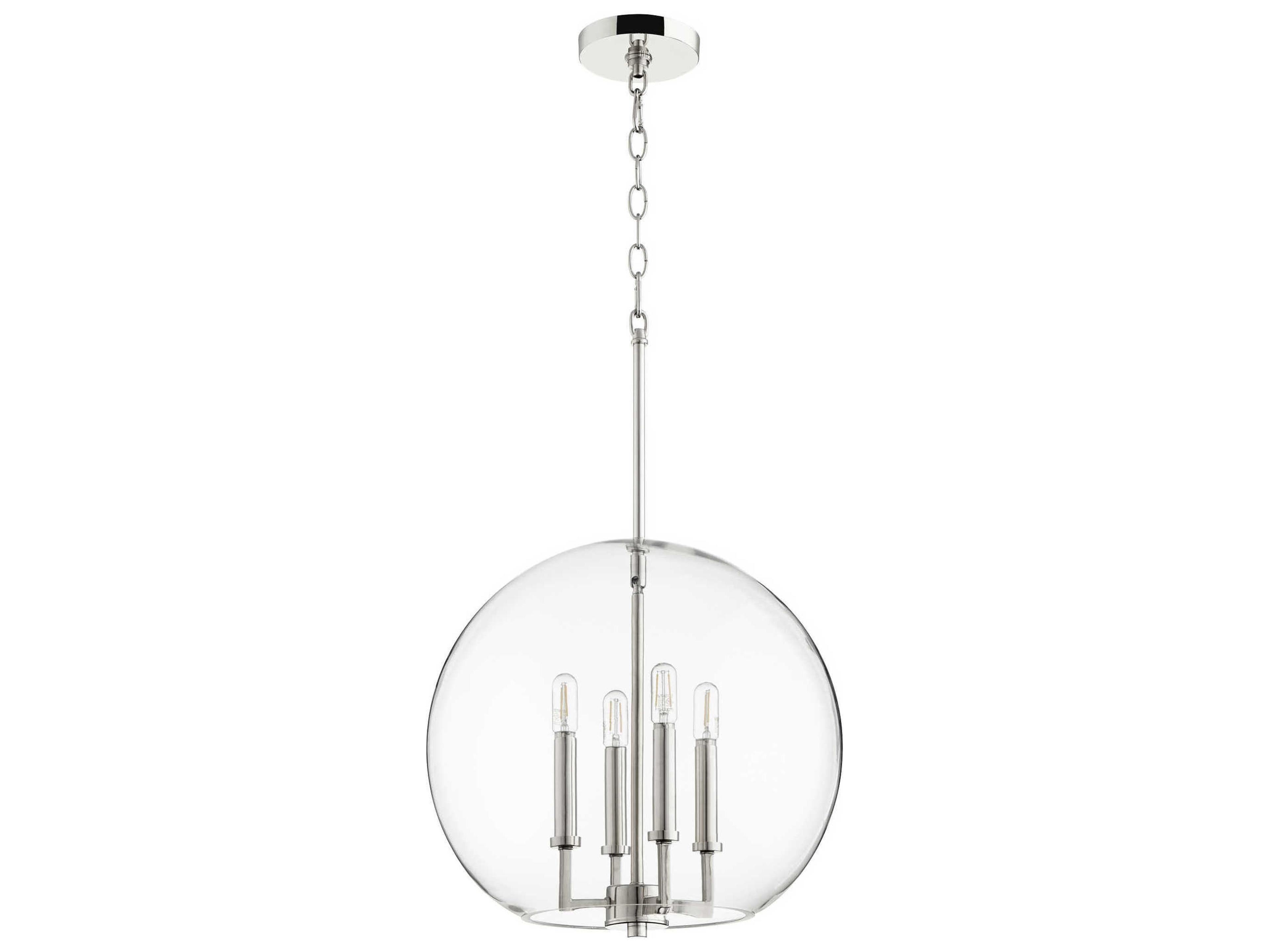 Quorum 4-Light Polished Nickel Glass Candelabra Globe Chandelier