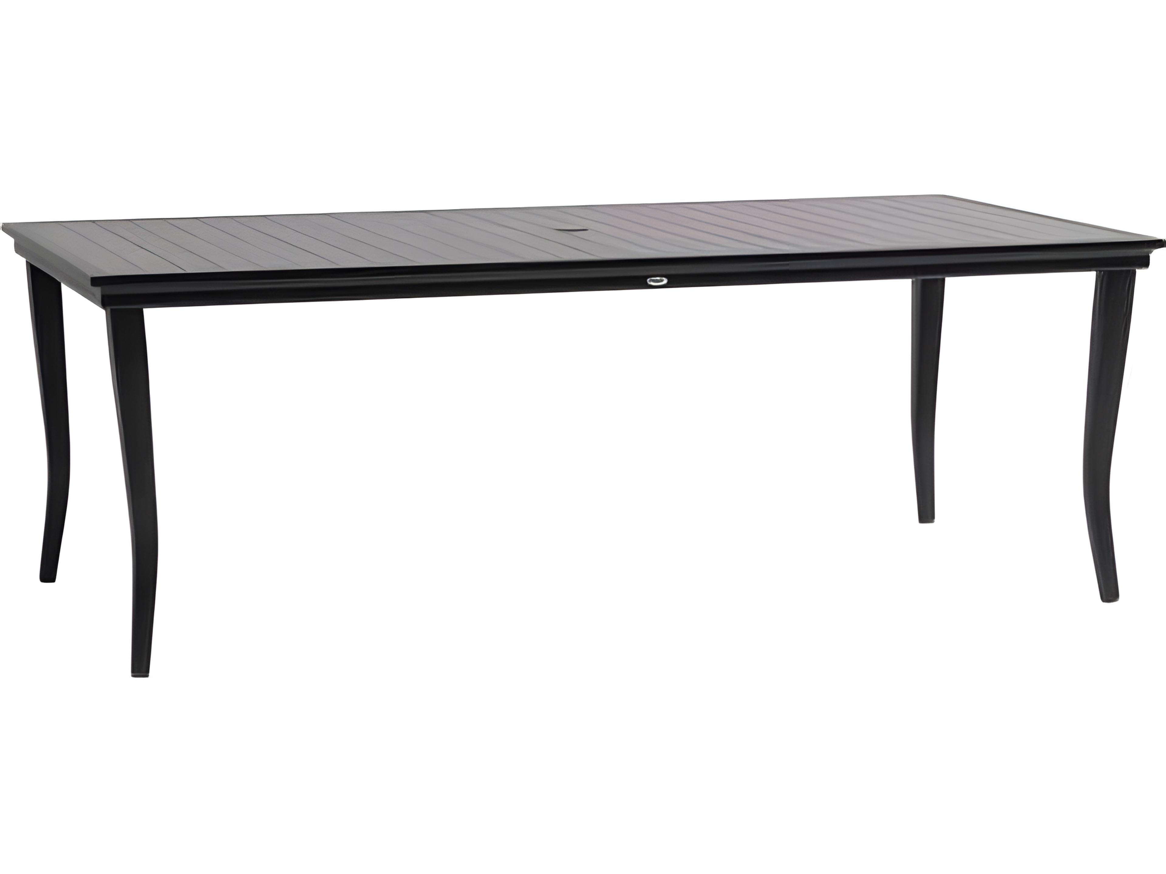 Ratana Copacabana Silver Brown Top & Black Base Aluminum Rectangular Umbrella Hole Dining Table