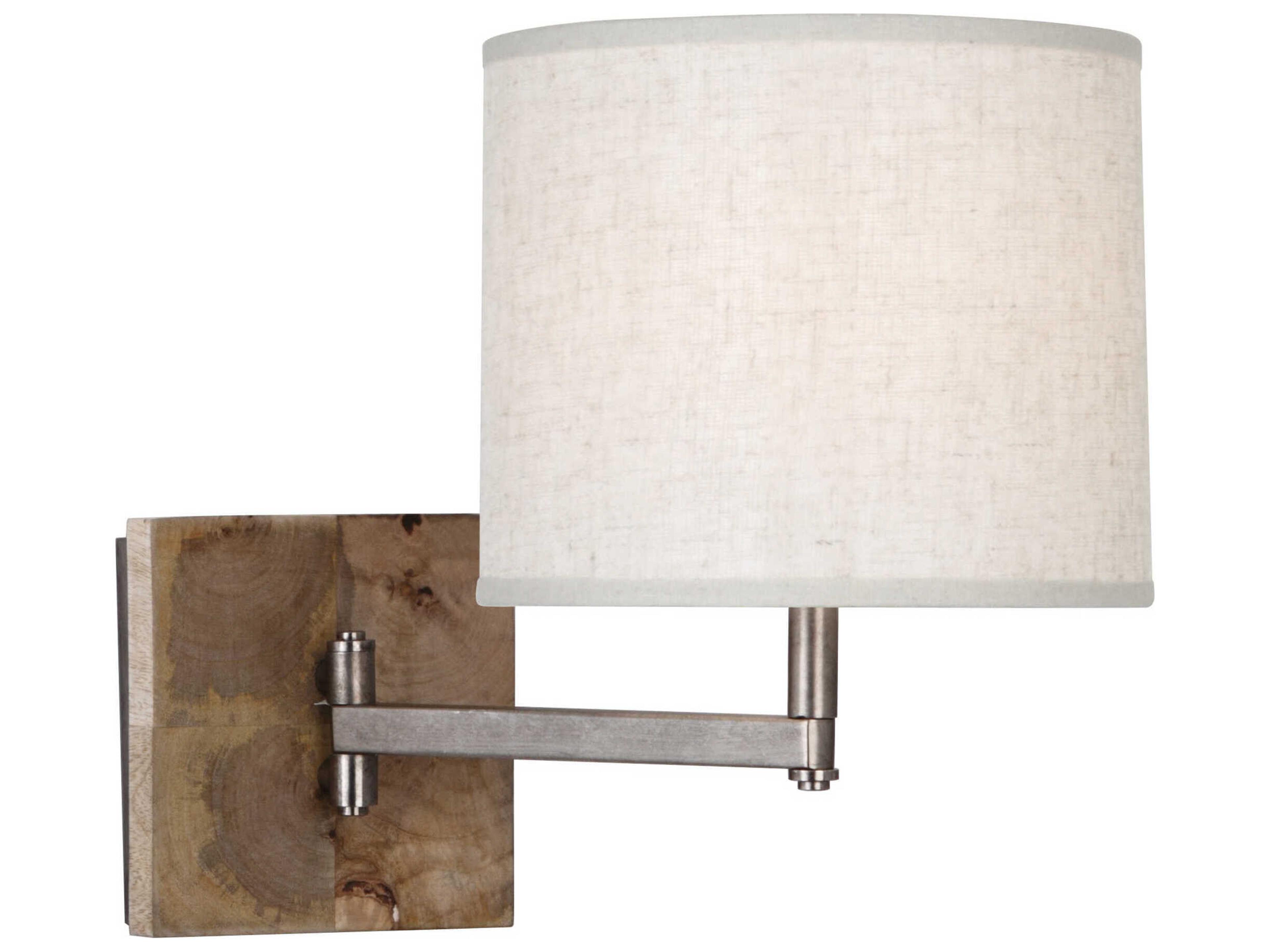 Robert Abbey Oliver 1-Light Uned Mango Wood Patina Nickel Brown Swing Wall Sconce