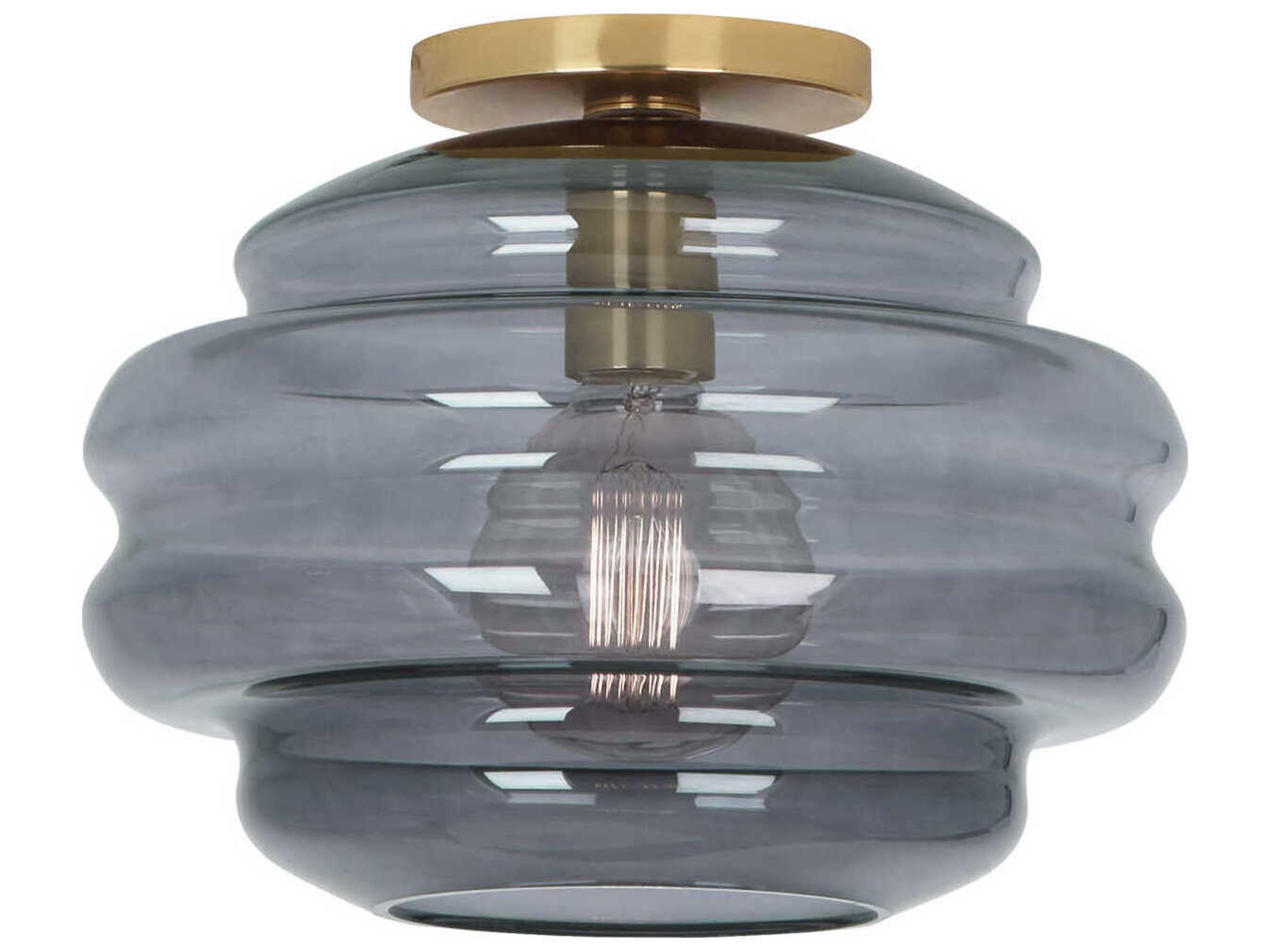 Robert Abbey Horizon 1-Light Modern Brass Smoke Gray Glass Flush Mount