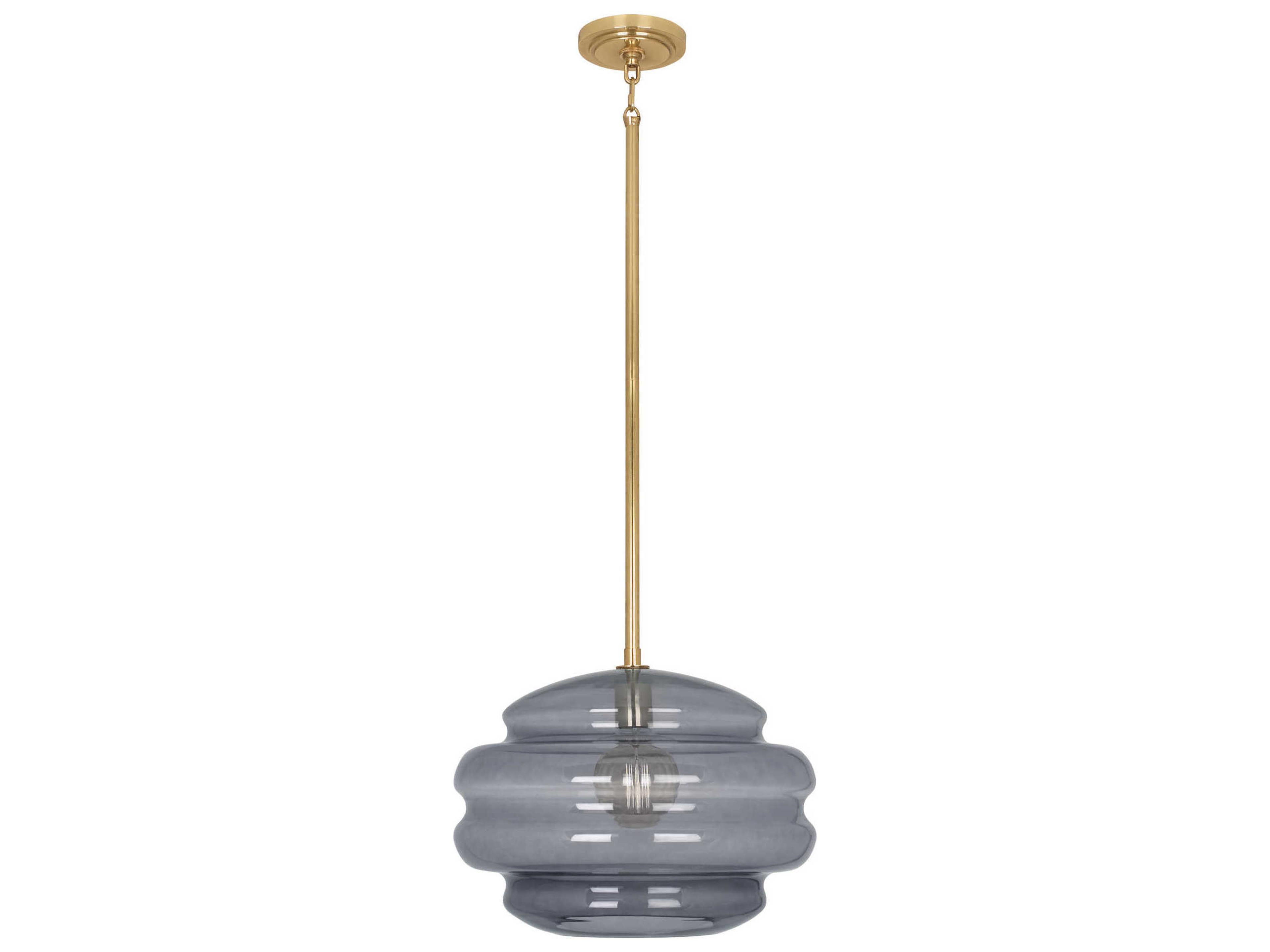 Robert Abbey Horizon 1-Light Modern Brass Smoke Gray Glass Pendant