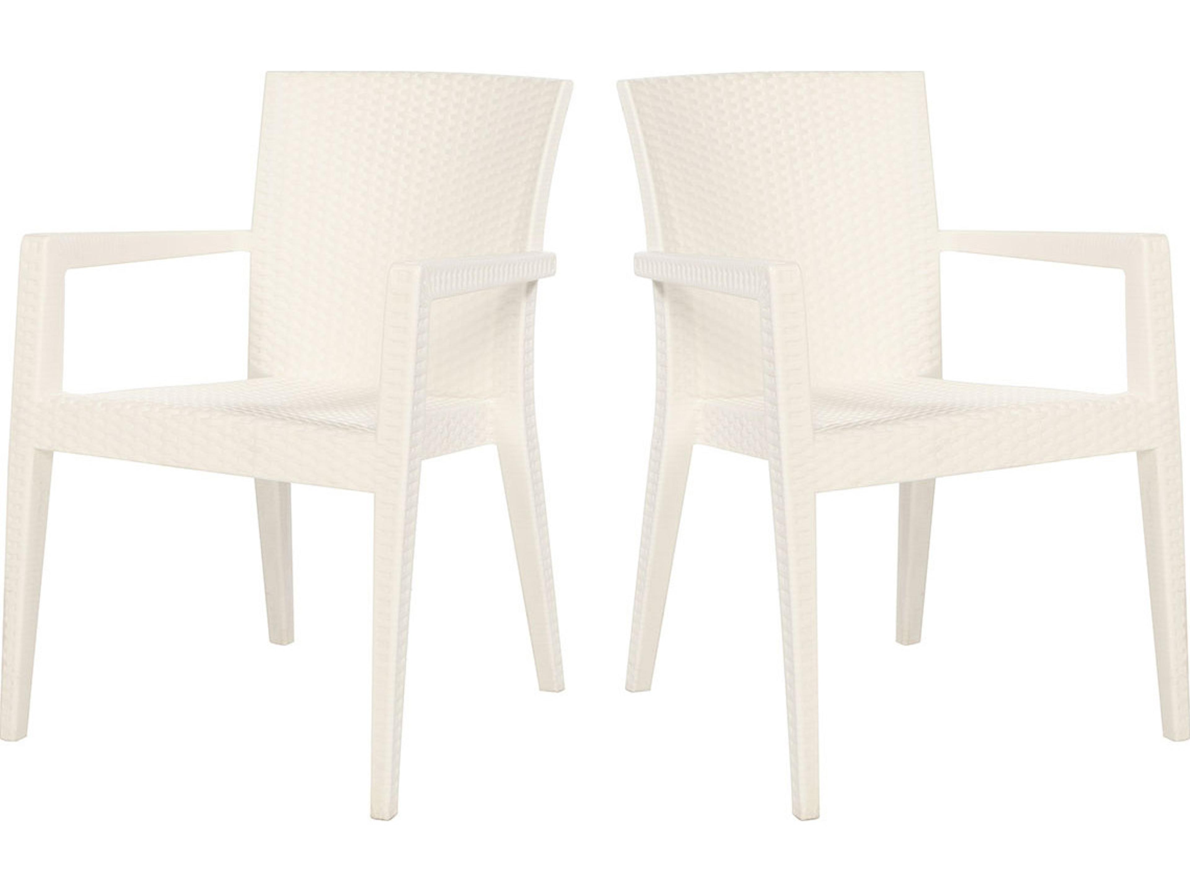 Rainbow Outdoor Montana Resin Wicker White Dining Arm Chair Set of 2