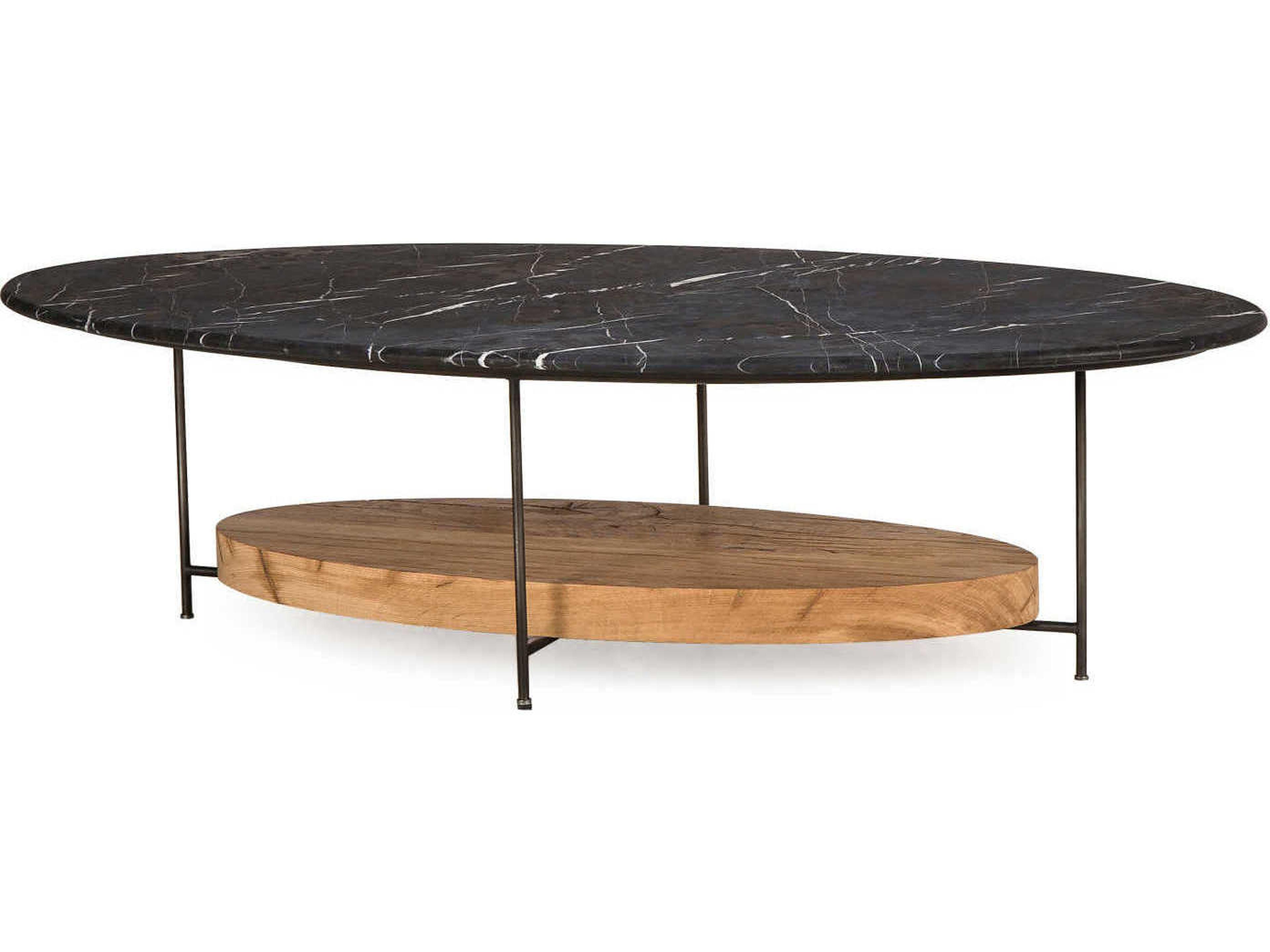 Sonder Living Olivia Oval Black Marble With Reclaimed French Oak Solids & Steel Coffee Table
