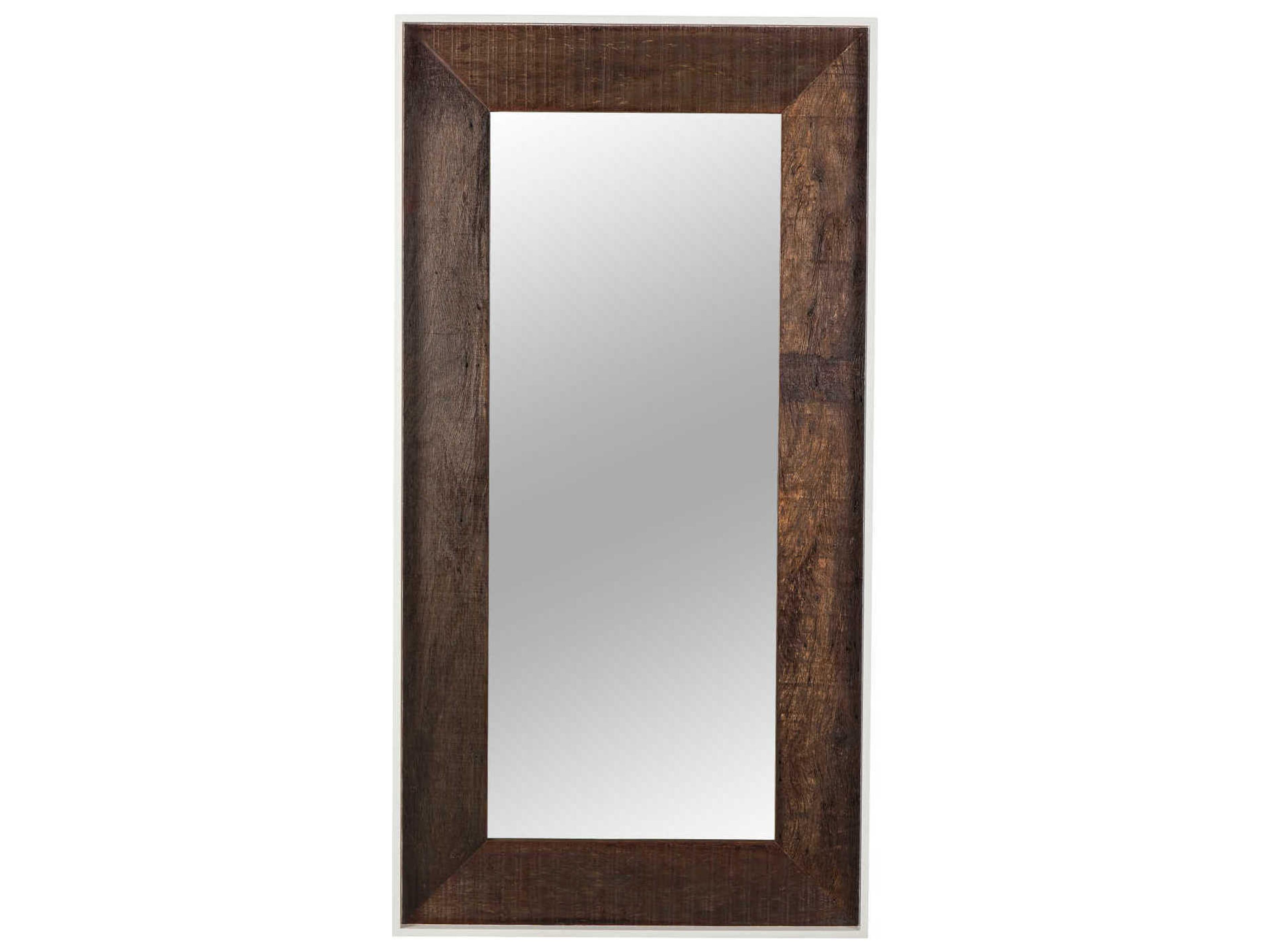 Sonder Living Cardosa White Acrylic Lacquered & Natural Brown Reclaimed Peroba Rectangular Floor Mirror
