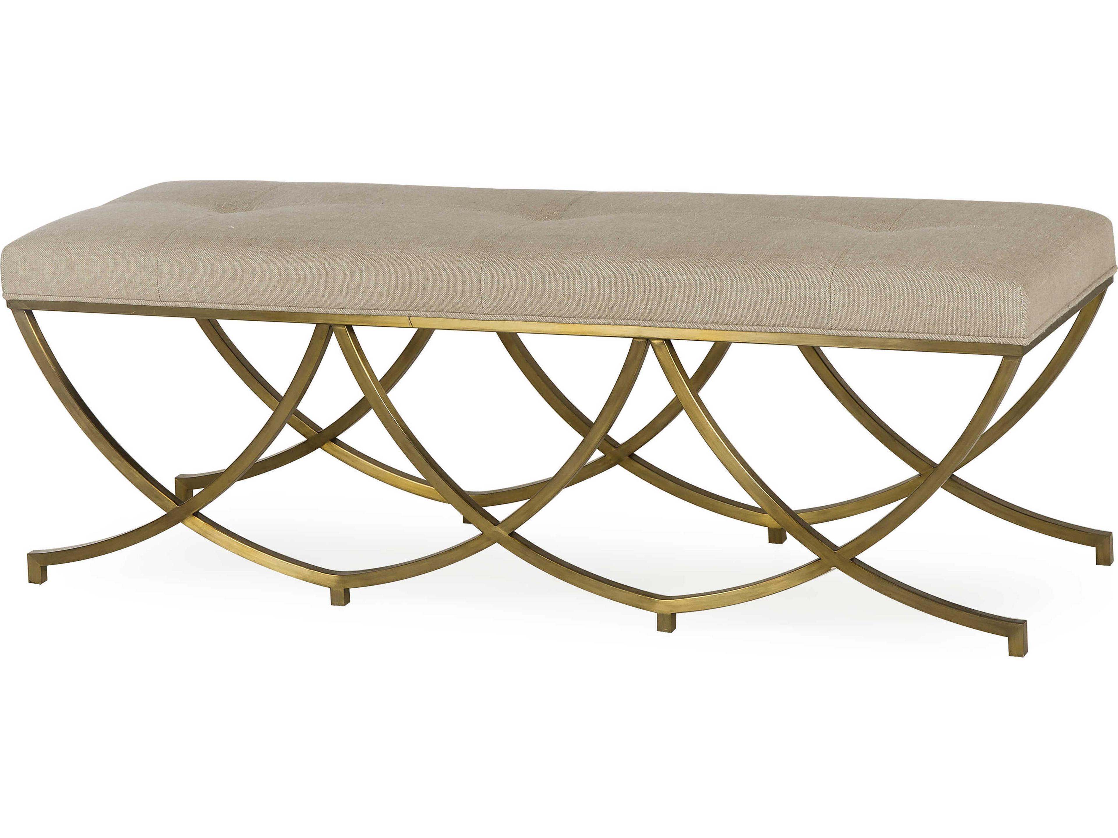 Sonder Living Olivia Textured Linen With Stain Brass Gold Upholstered Accent Bench