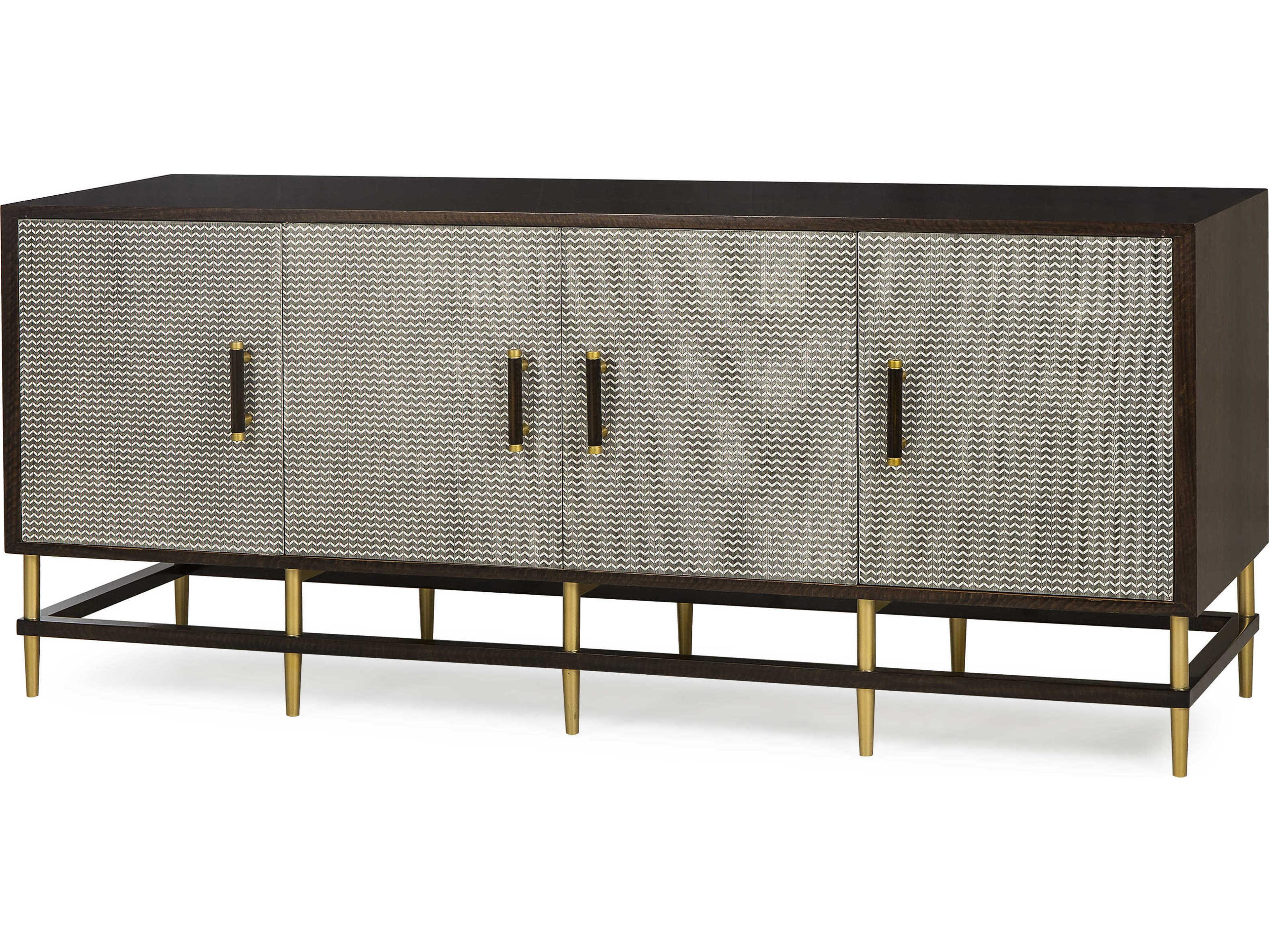 Sonder Living Herringbone 73" Acacia Wood Smoked Eucalyptus With Print On Door Fronts & Lacquered Brass Hardware Credenza Sideboard