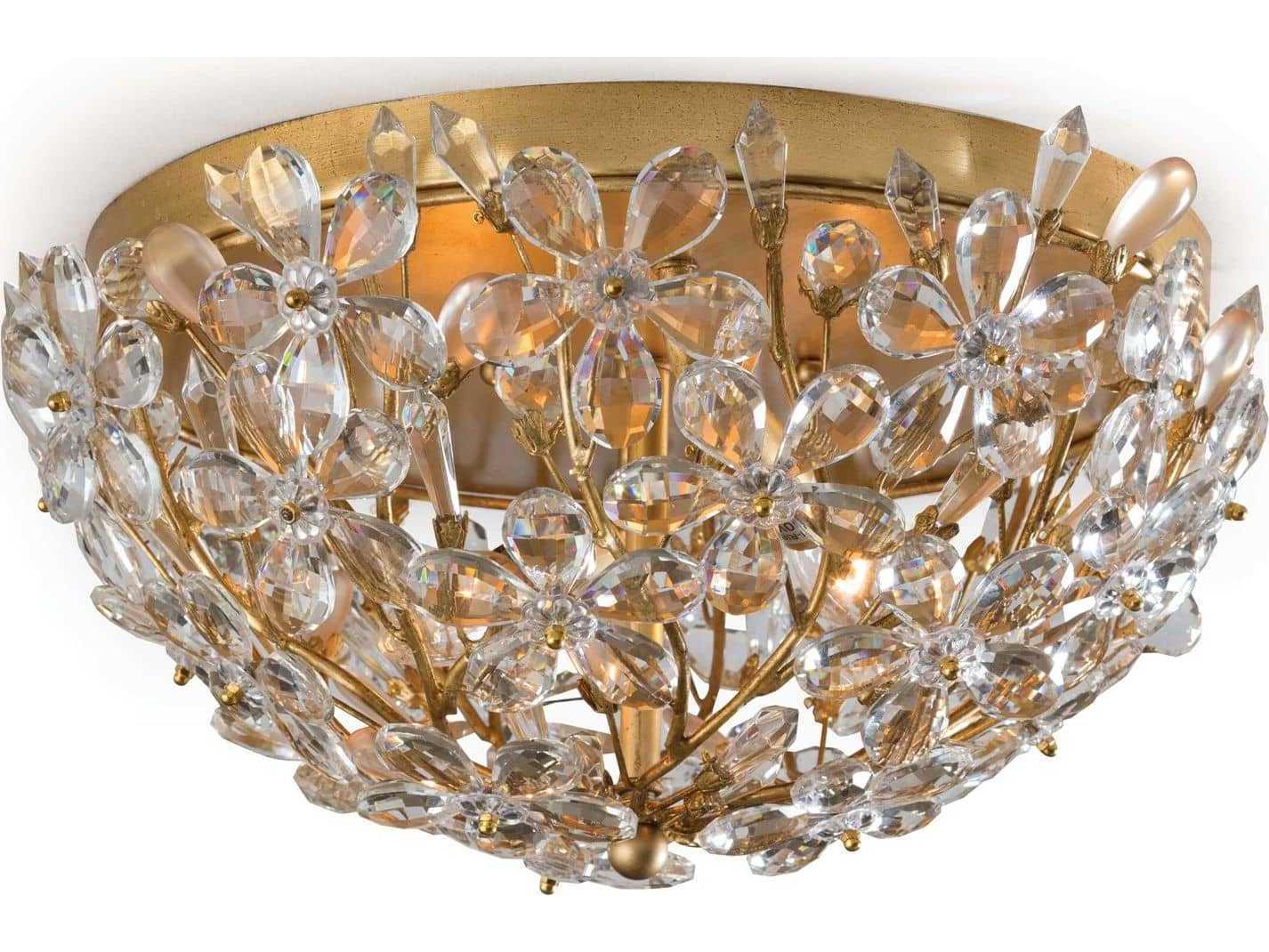 Regina Andrew Cheshire 2-Light Gold Leaf Crystal Bowl Flush Mount