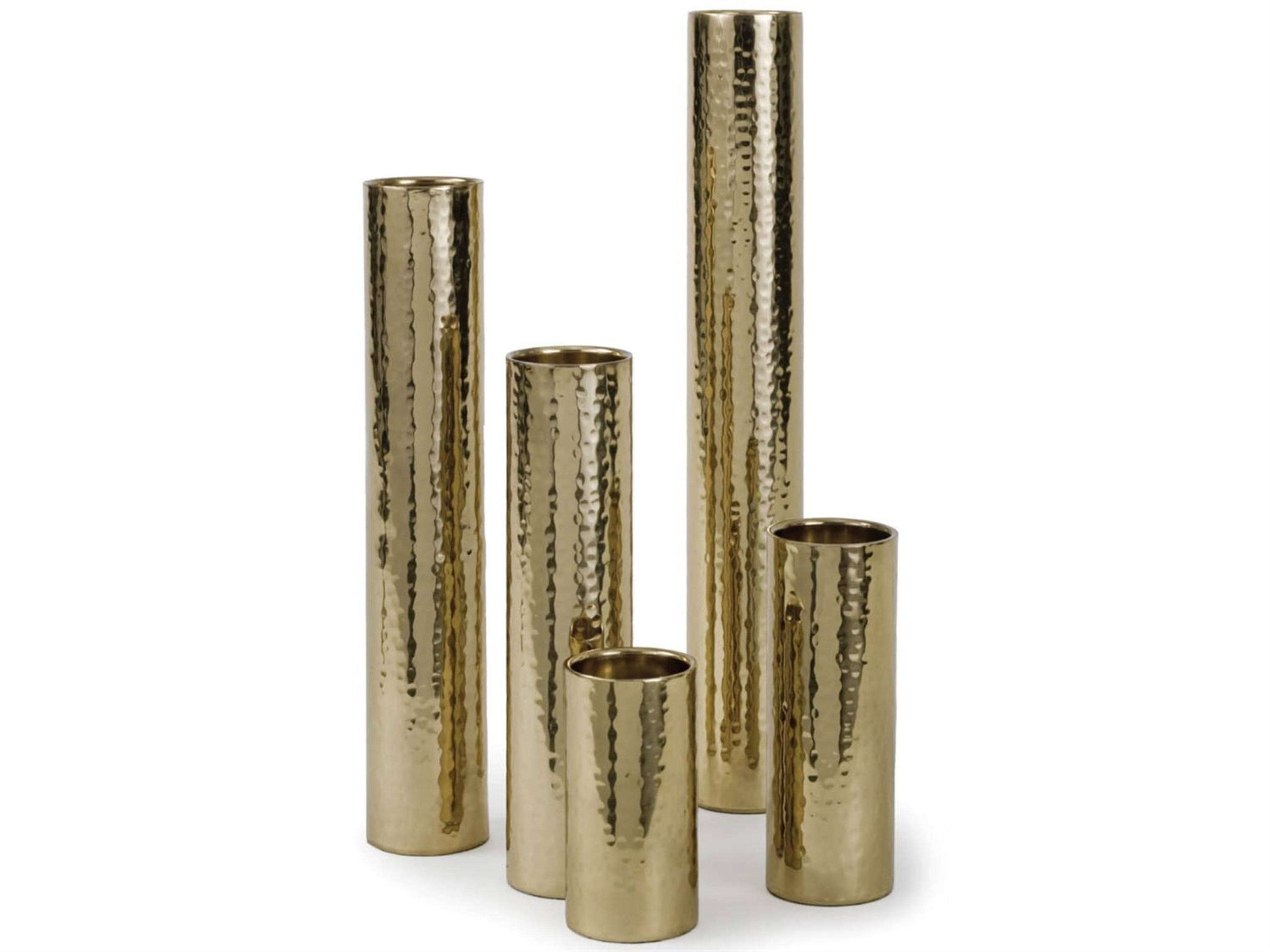 Regina Andrew Polished Brass Hammered Bud Vase Set