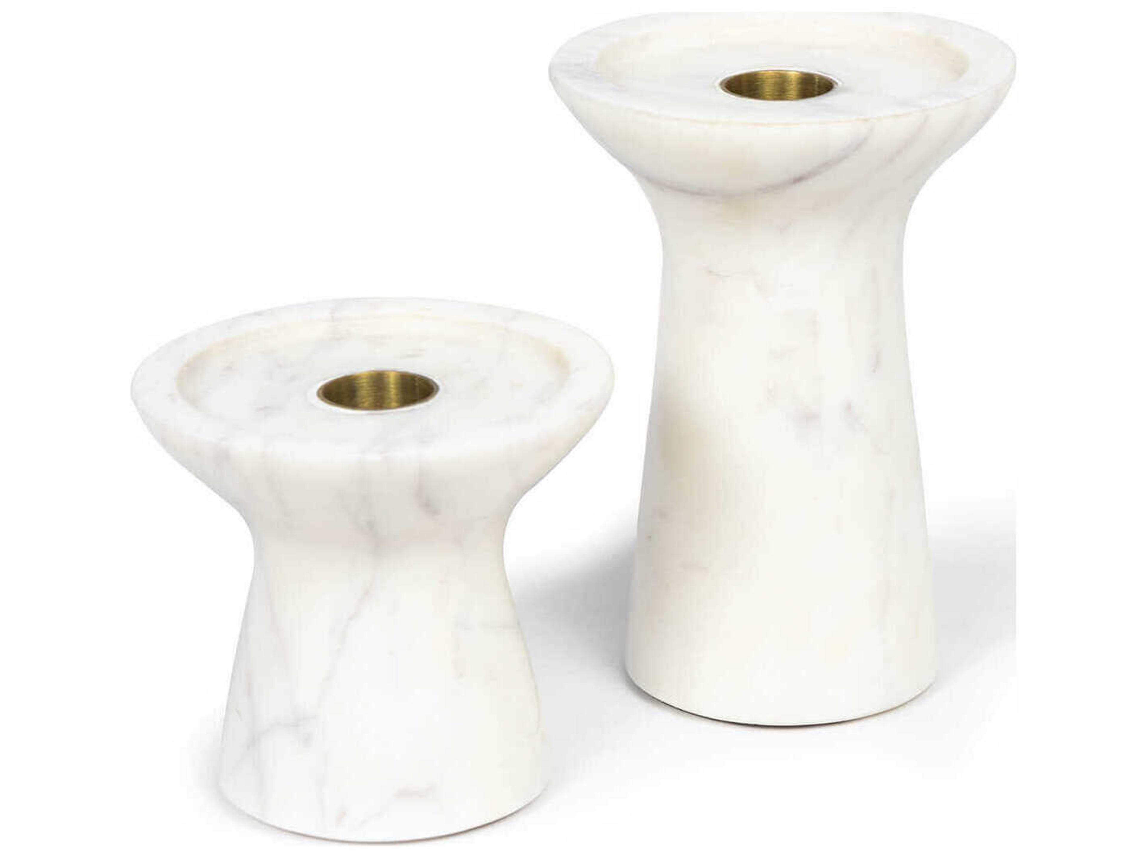 Regina Andrew White Klein Marble Candle Holder Set of 2