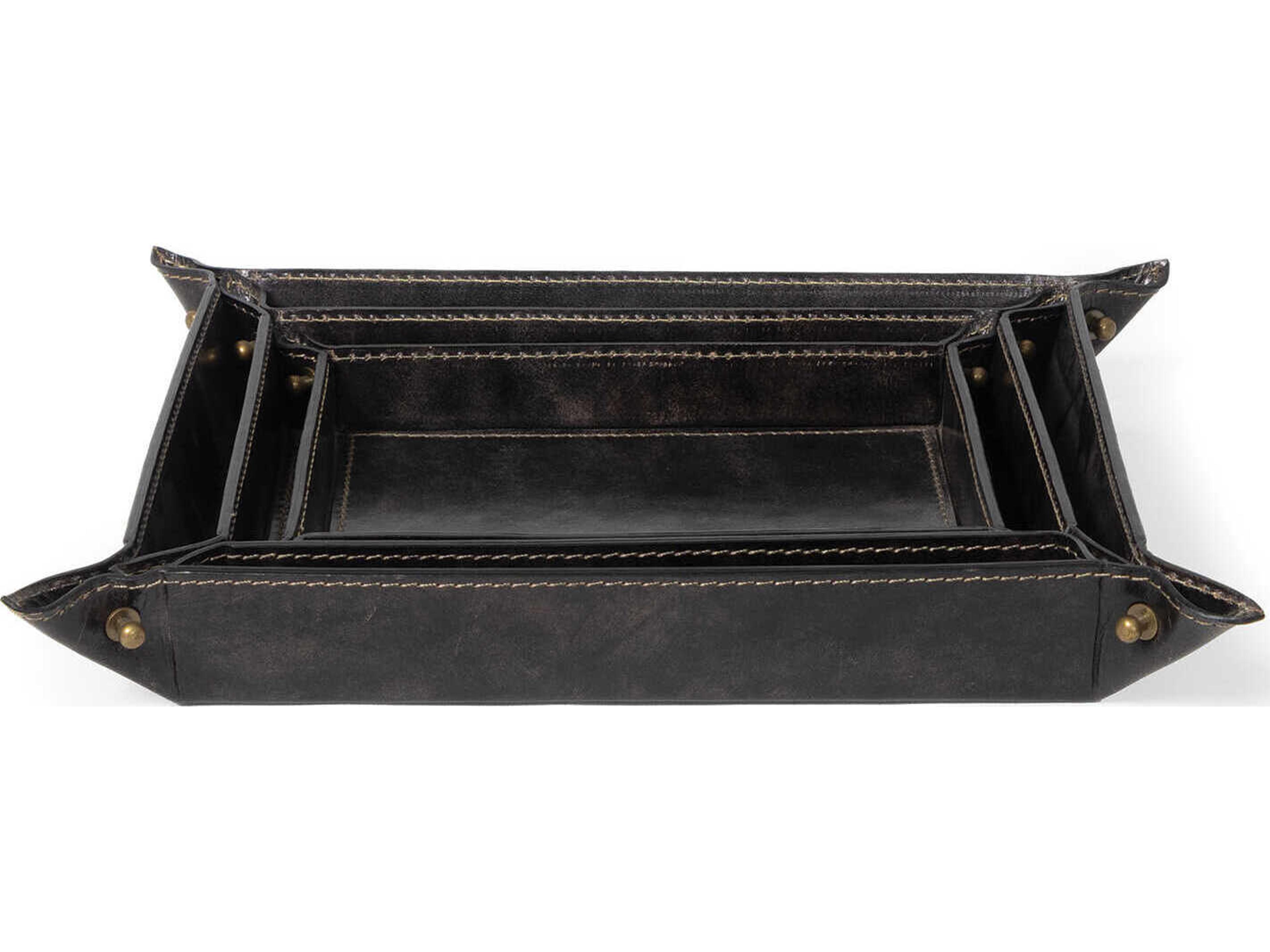 Regina Andrew Derby Black Leather Trays Set of 3