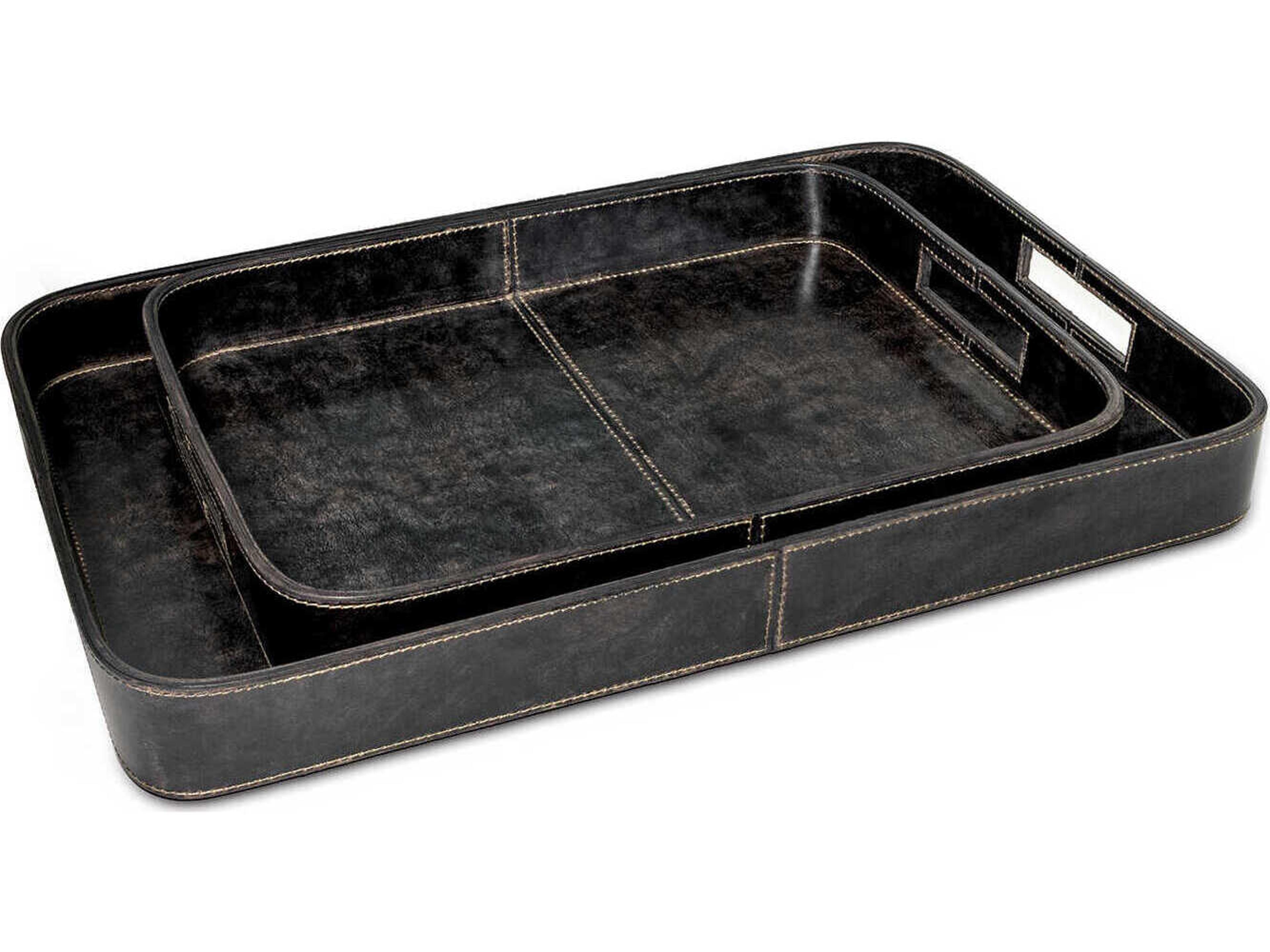 Regina Andrew Derby Black Leather Trays Set of 2