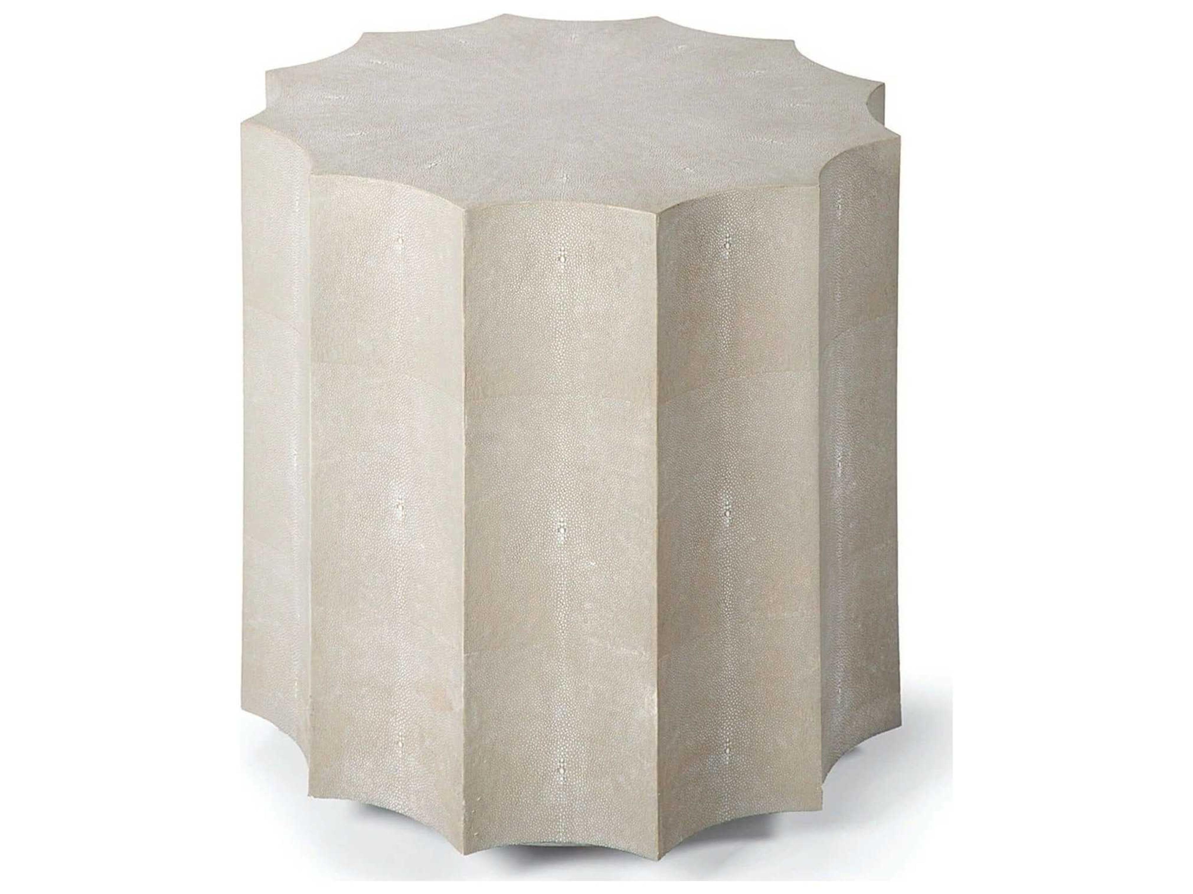Regina Andrew Shagreen Round Faux Leather Ivory Grey End Table
