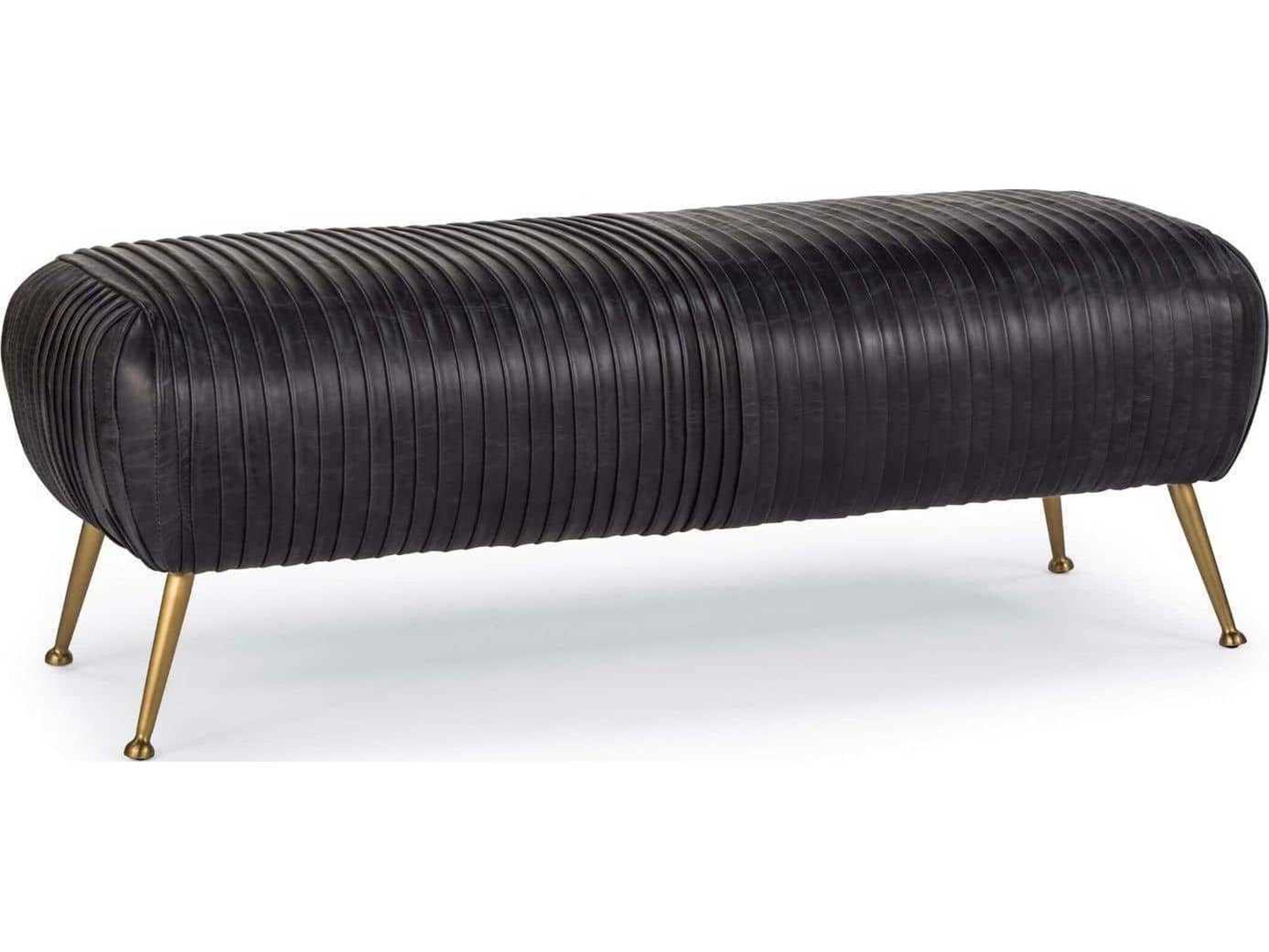 Beretta Top Grain Leather Black Upholstered Accent Bench