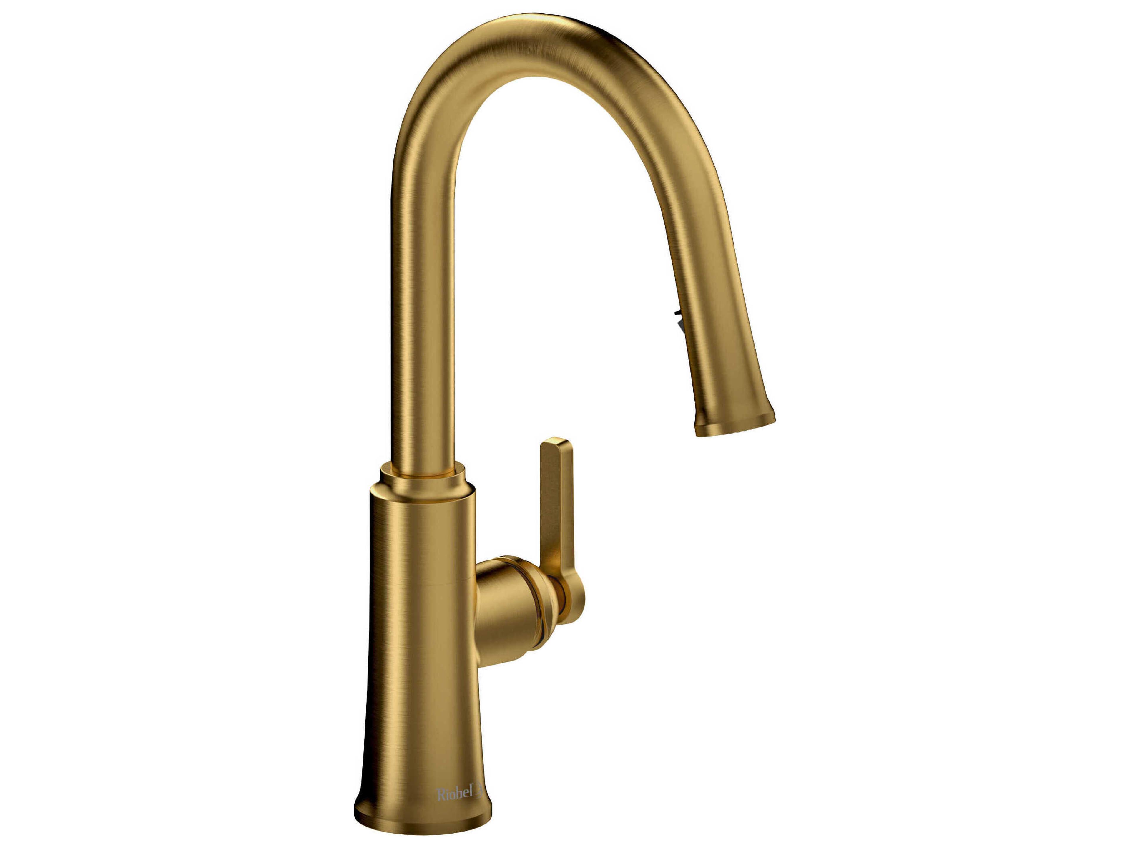 Riobel Trattoria Brushed Gold Pull-Down Kitchen Faucet with C-Spout