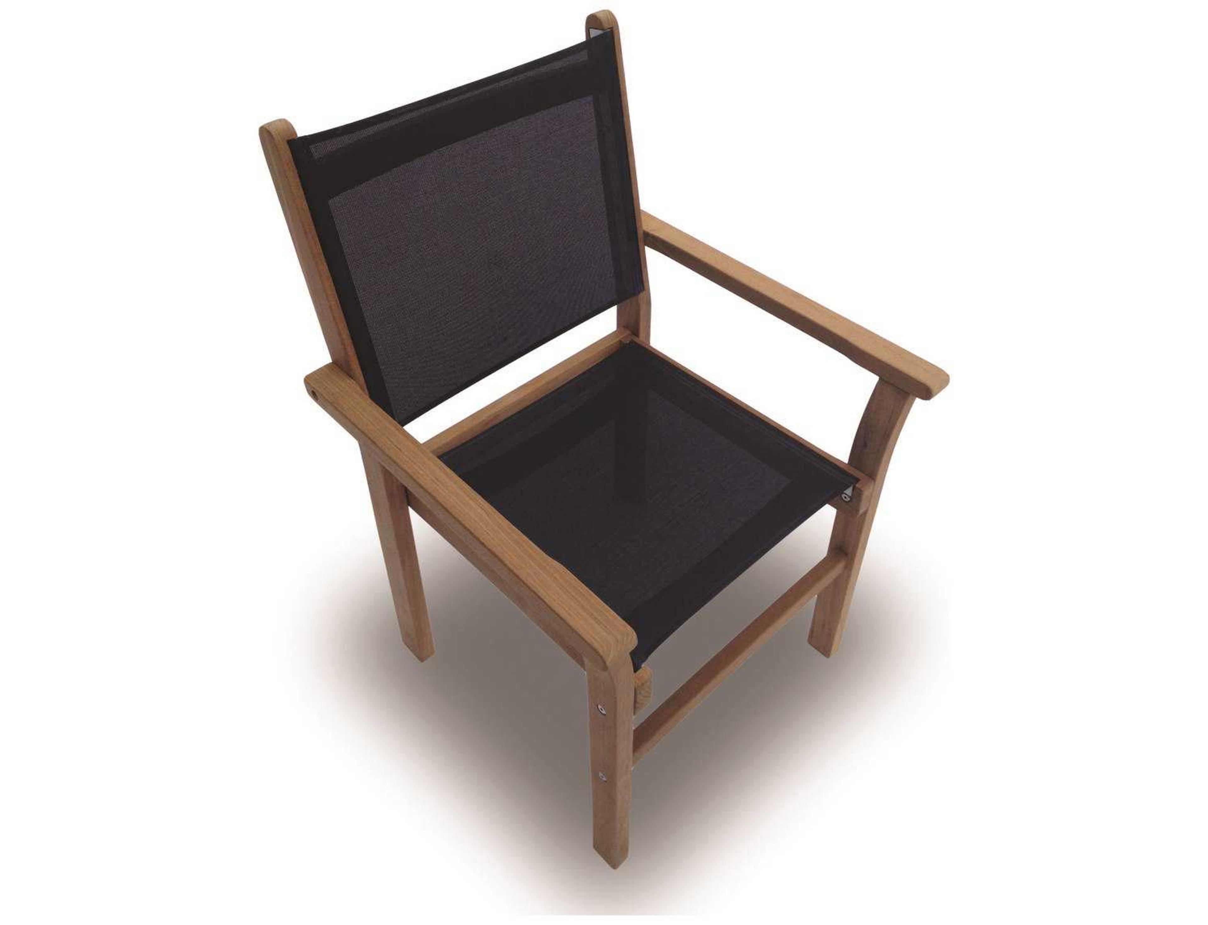 Royal Teak Collection Captiva Black Sling Stackable Outdoor Patio Dining Arm Chair