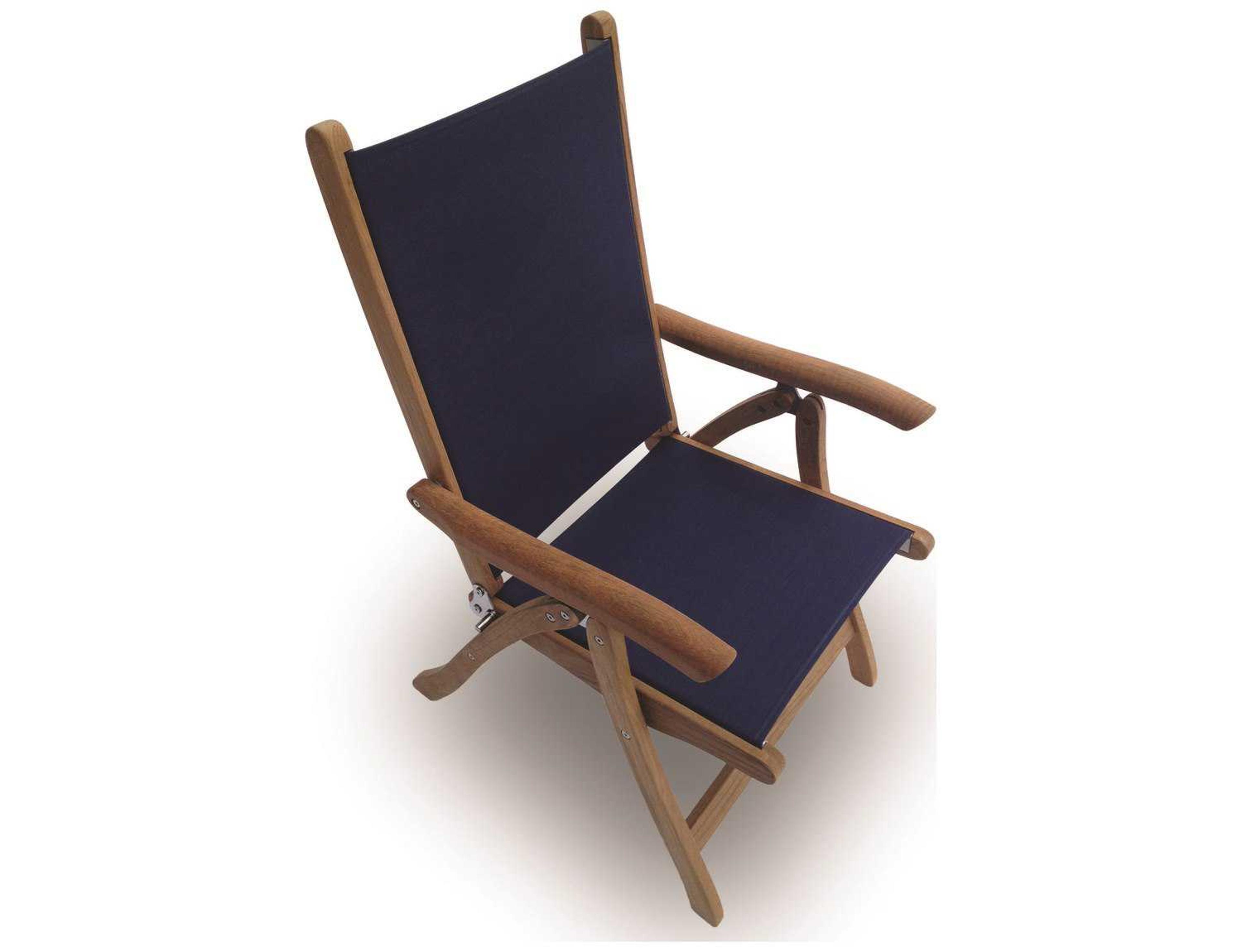 Royal Teak Collection Florida Navy Sling Adjustable Folding Outdoor Patio Dining Arm Chair