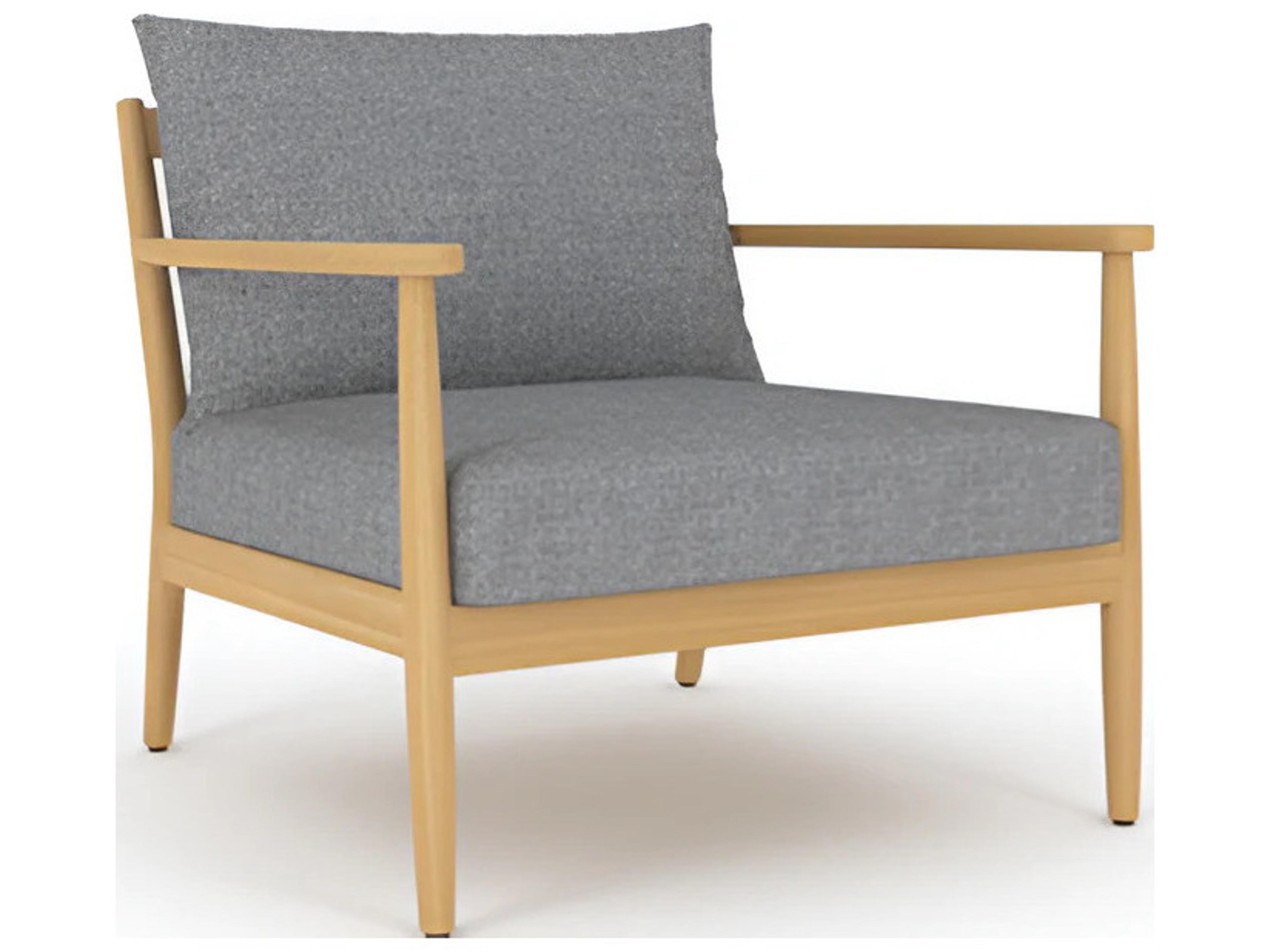 Royal Teak Collection Palma Teak Cushion Arm Stationary Lounge Chair in Granite Cushions