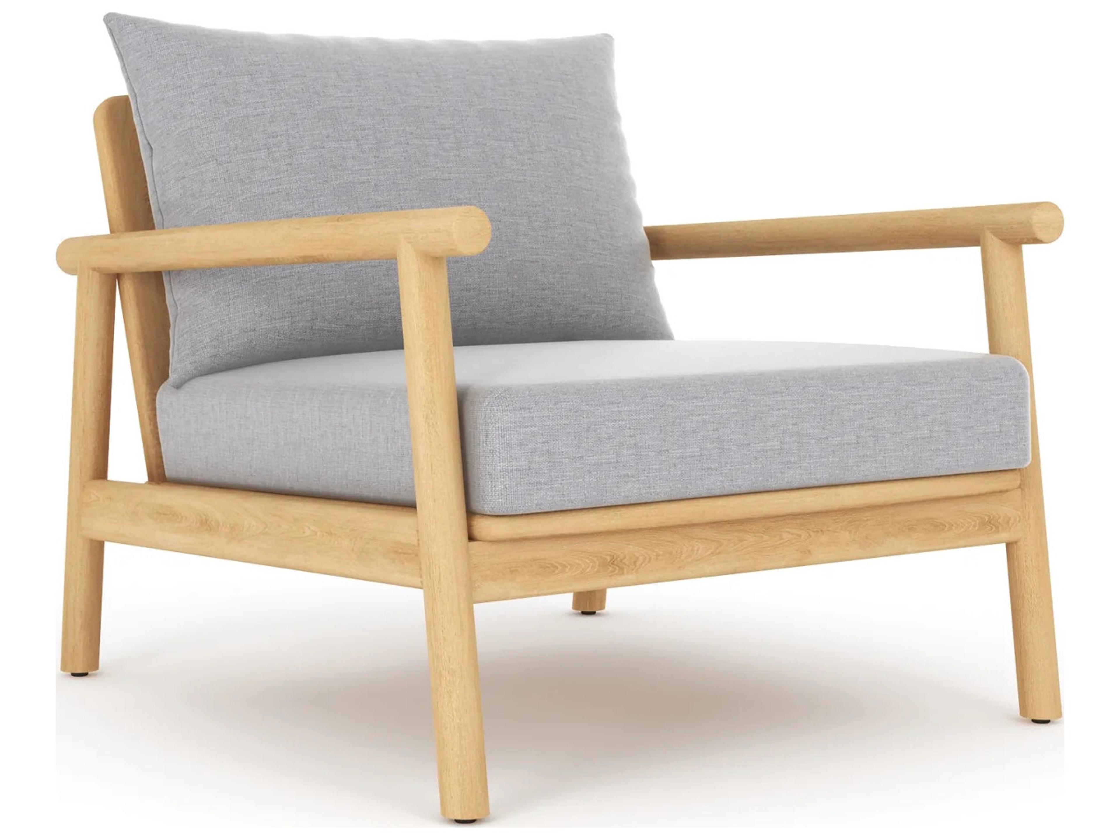 Royal Teak Collection Seville Teak Cushion Arm Stationary Lounge Chair in Granite Cushions