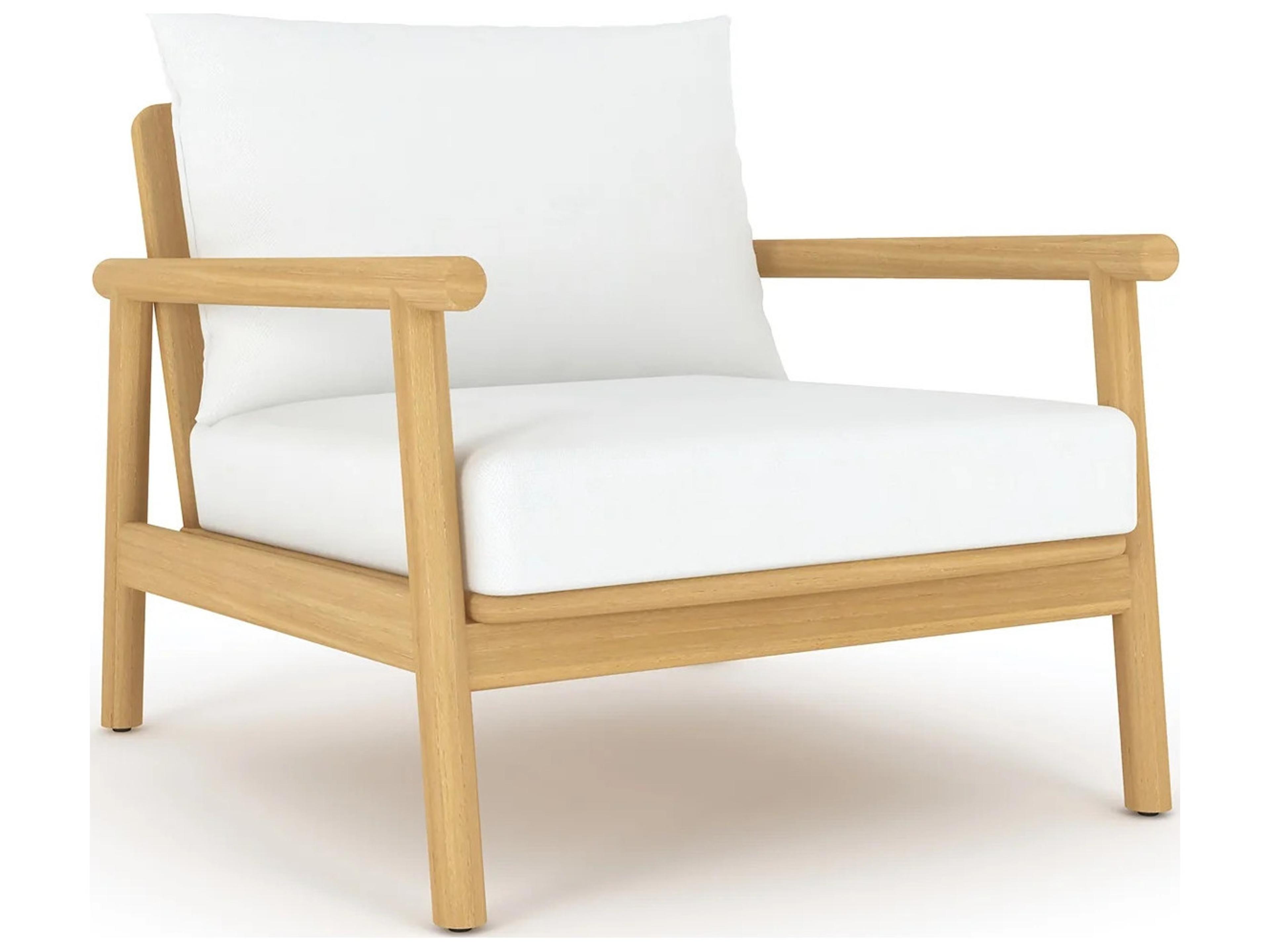 Royal Teak Collection Seville Teak Cushion Arm Stationary Lounge Chair in White Cushions