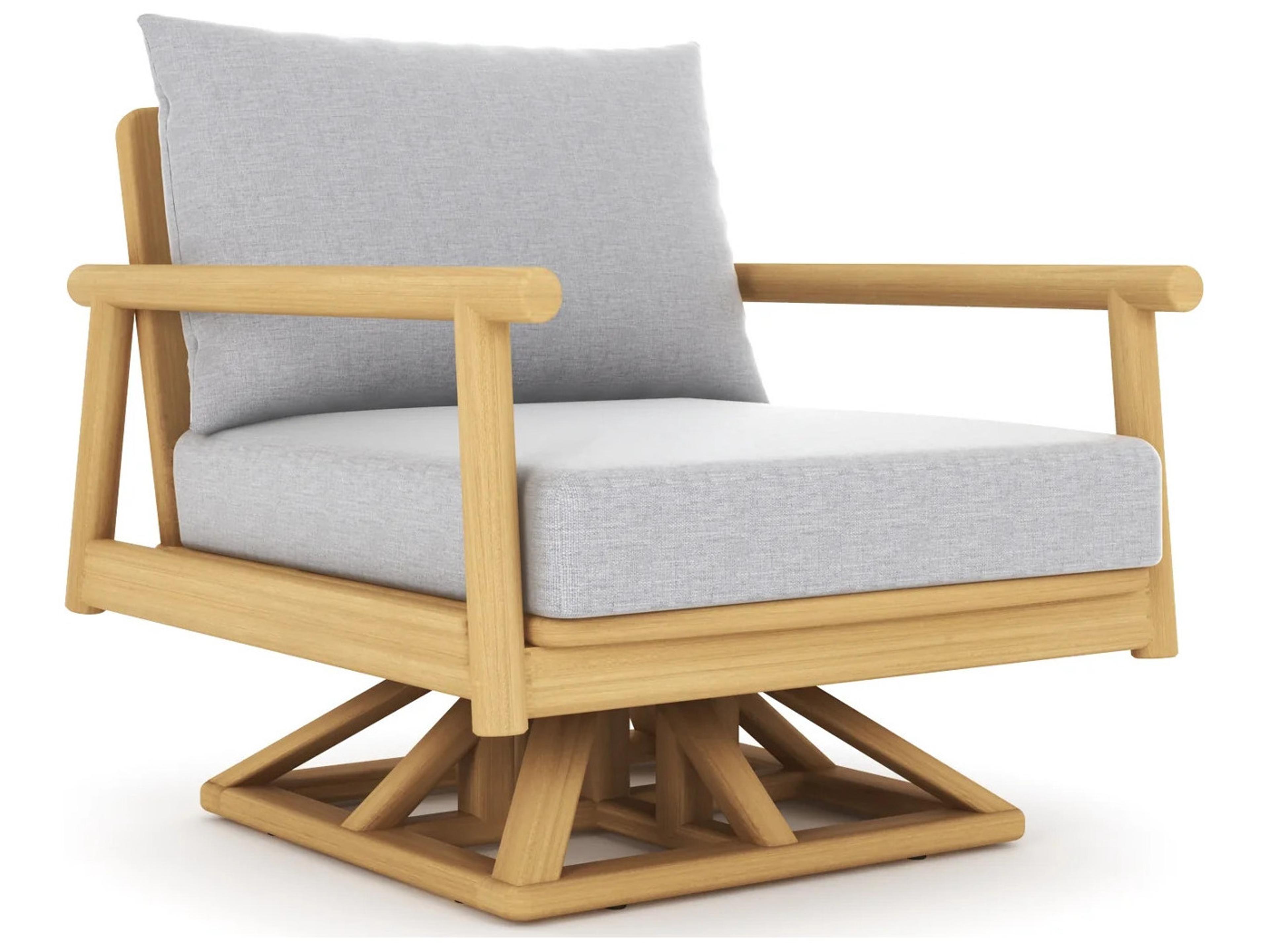 Royal Teak Collection Seville Teak Cushion Arm Swivel Lounge Chair in Granite Cushions