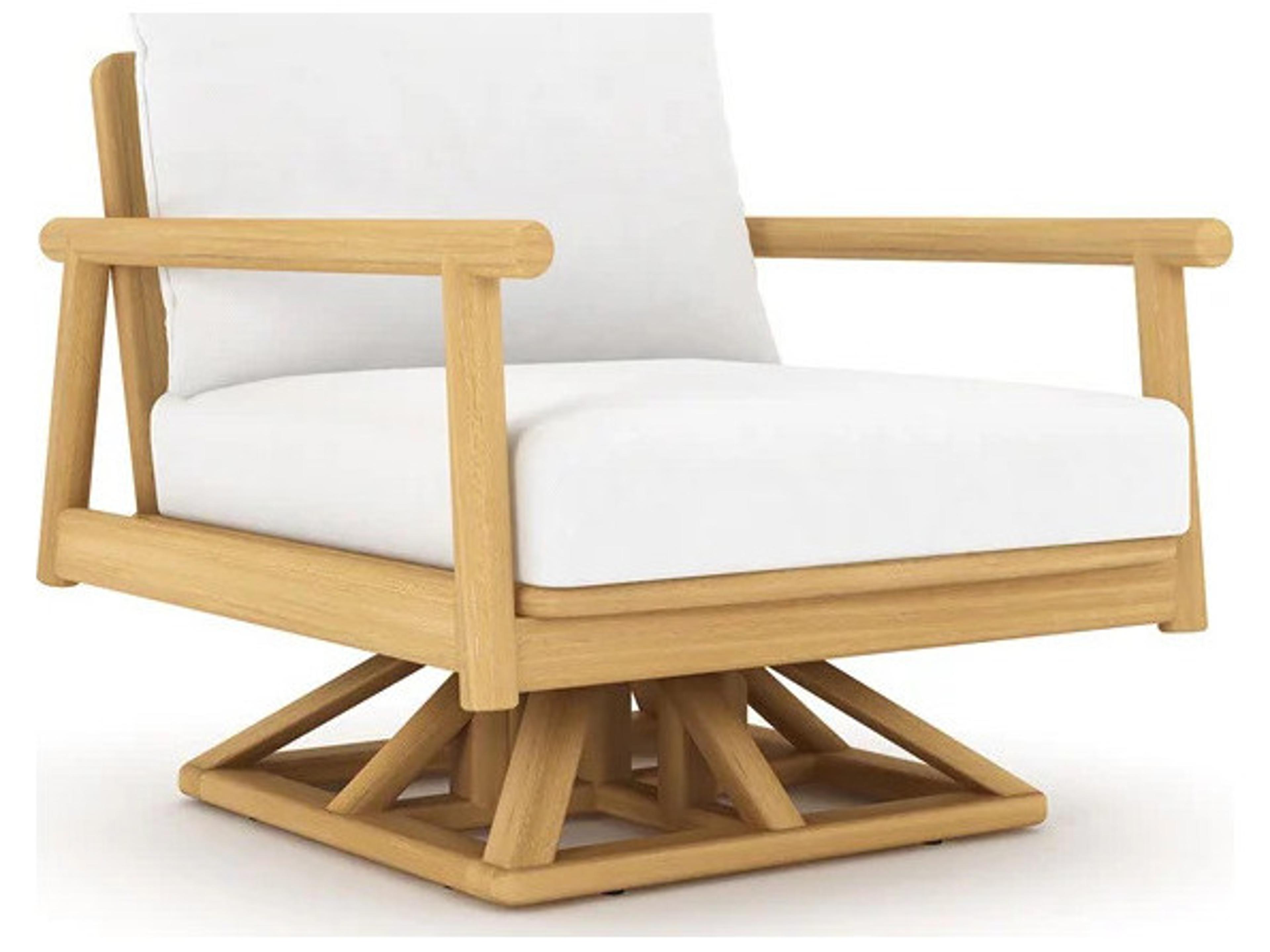 Royal Teak Collection Seville Teak Cushion Arm Swivel Lounge Chair in White