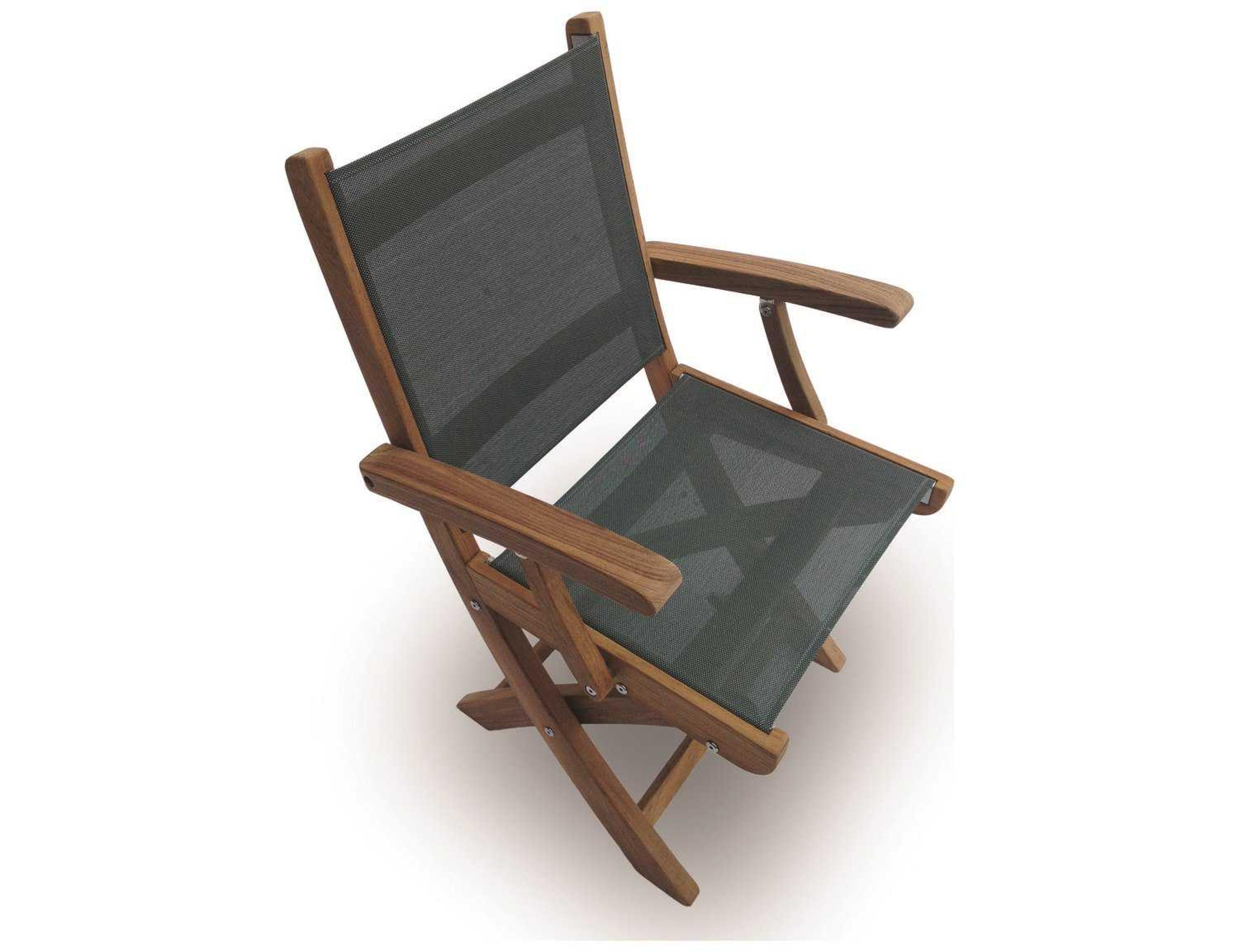 Royal Teak Collection Sailmate Moss Sling Folding Patio Dining Arm Chair