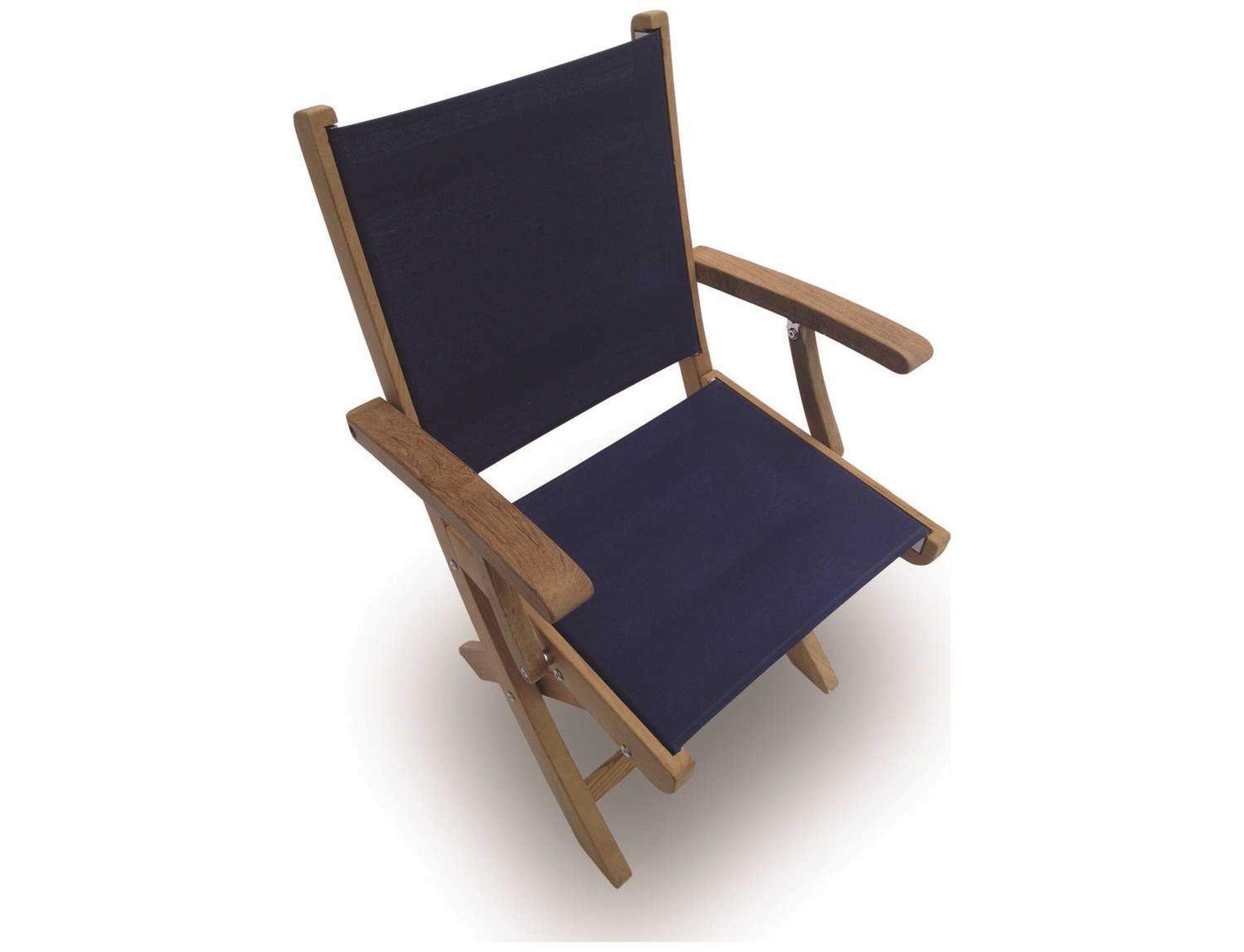 Royal Teak Collection Sailmate Navy Sling Folding Outdoor Dining Arm Chair