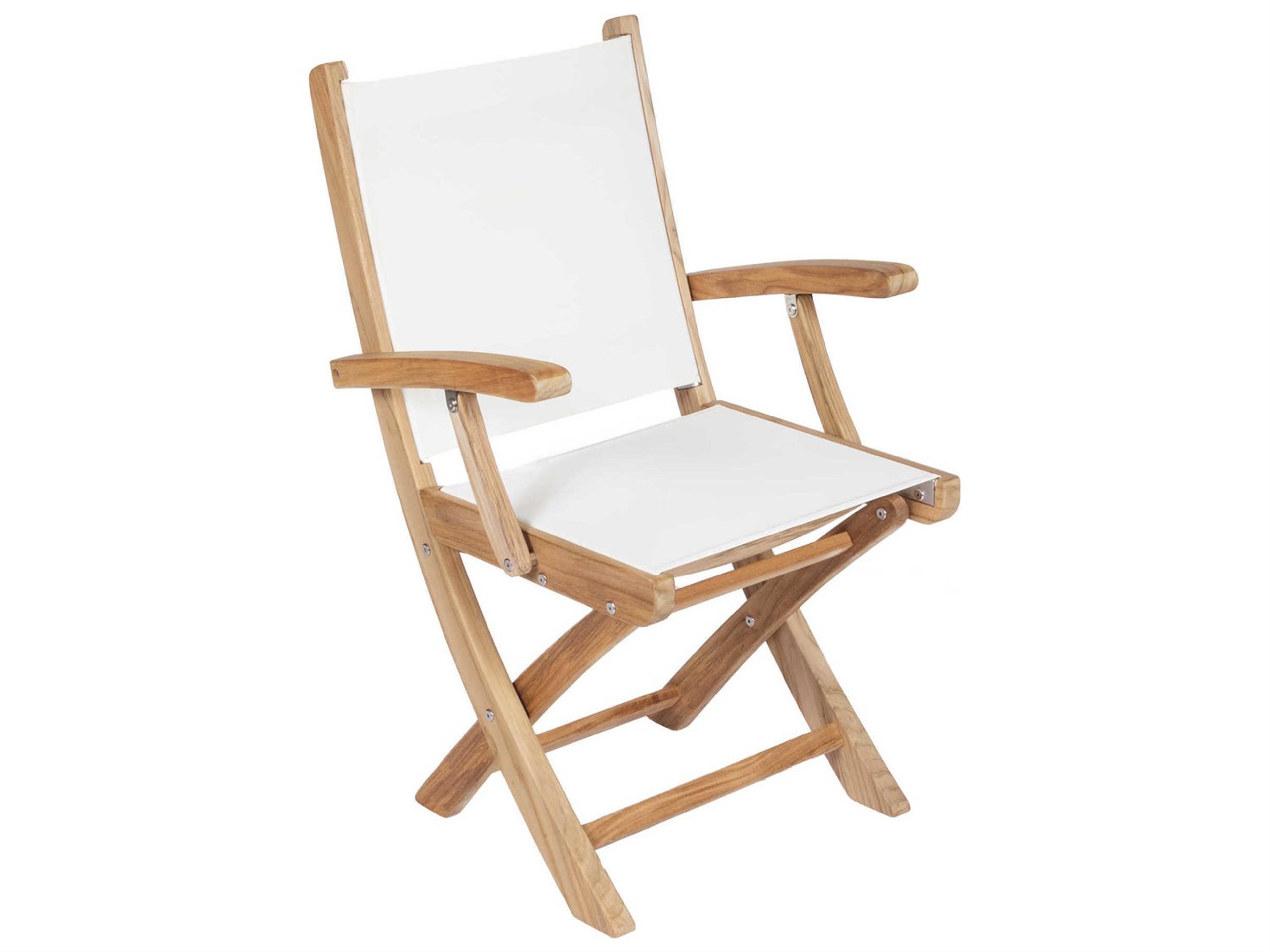 Royal Teak Collection Sailmate White Sling Folding Outdoor Patio Dining Arm Chair