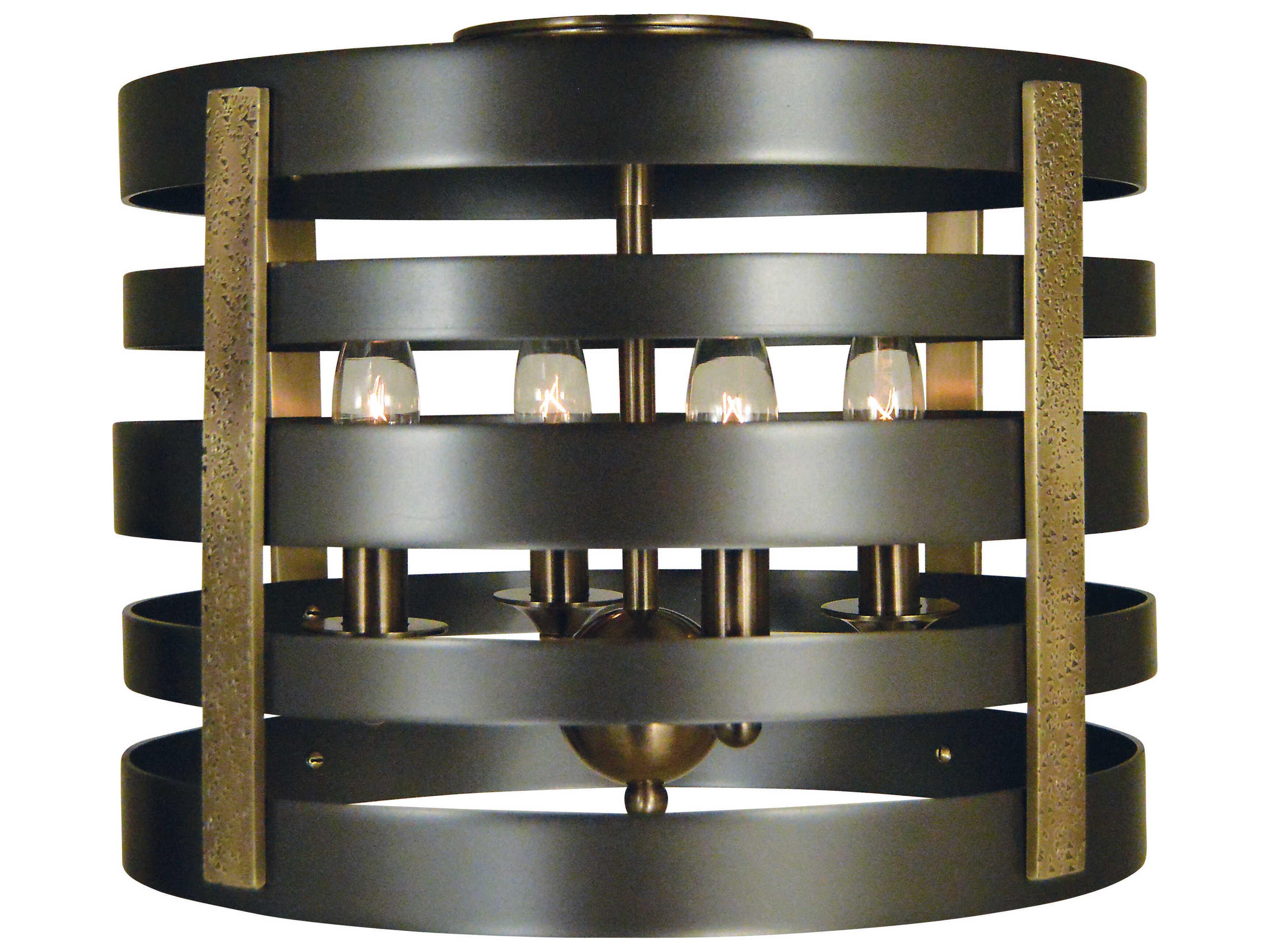 Framburg Pastoral 4-Light Mahogany Bronze Antique Brass Accents Round Semi Flush Mount