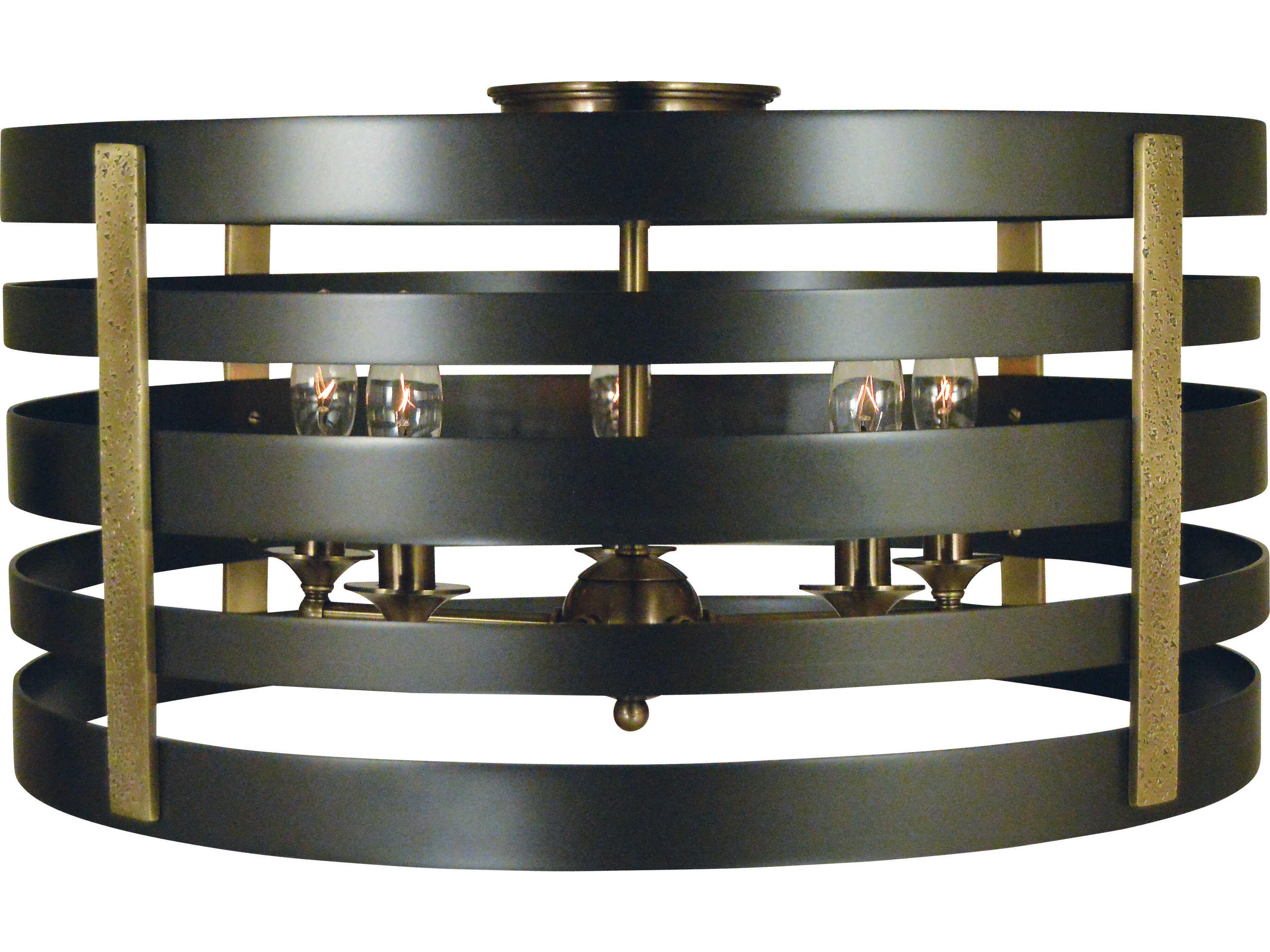 Framburg Pastoral 5-Light Mahogany Bronze Antique Brass Accents Round Semi Flush Mount