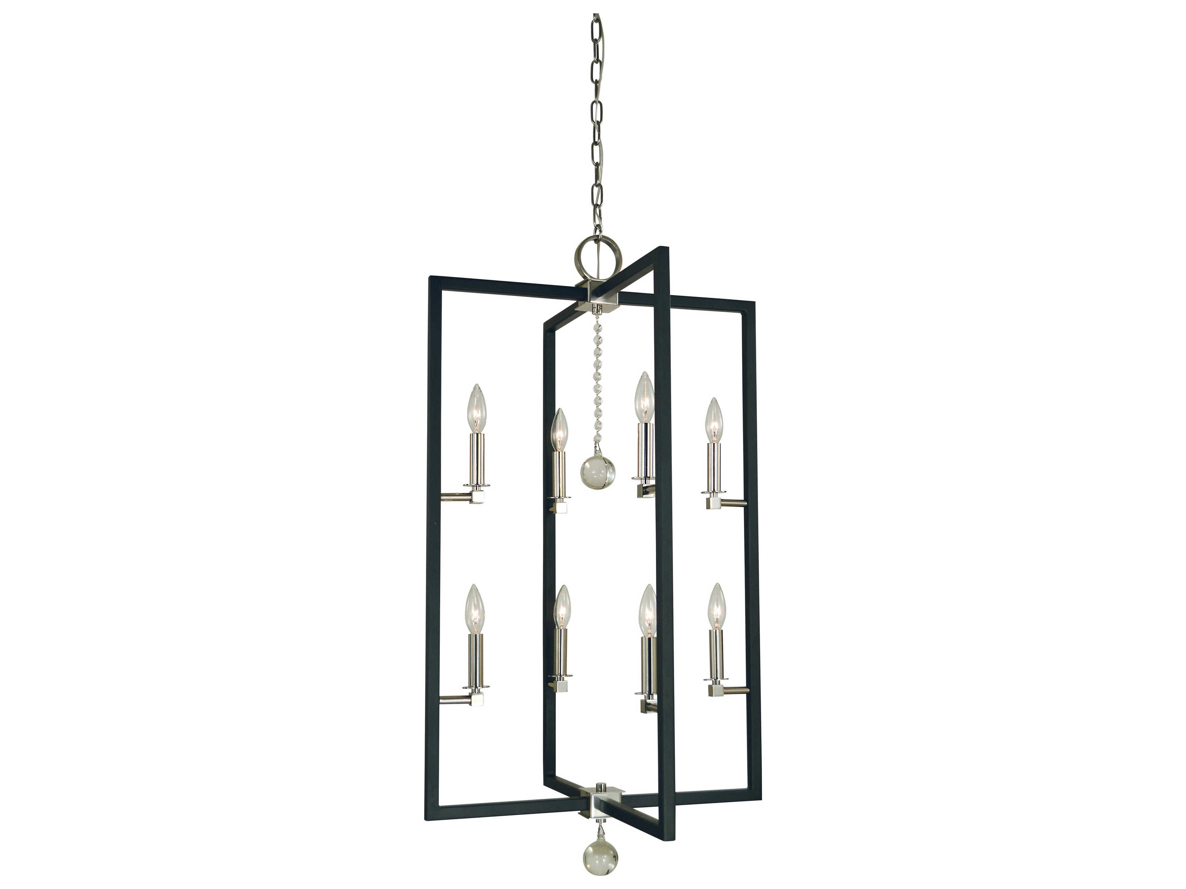 Framburg Minimalist Elegant 8-Light Polished Nickel Matte Black Crystal Candelabra Geometric Chandelier