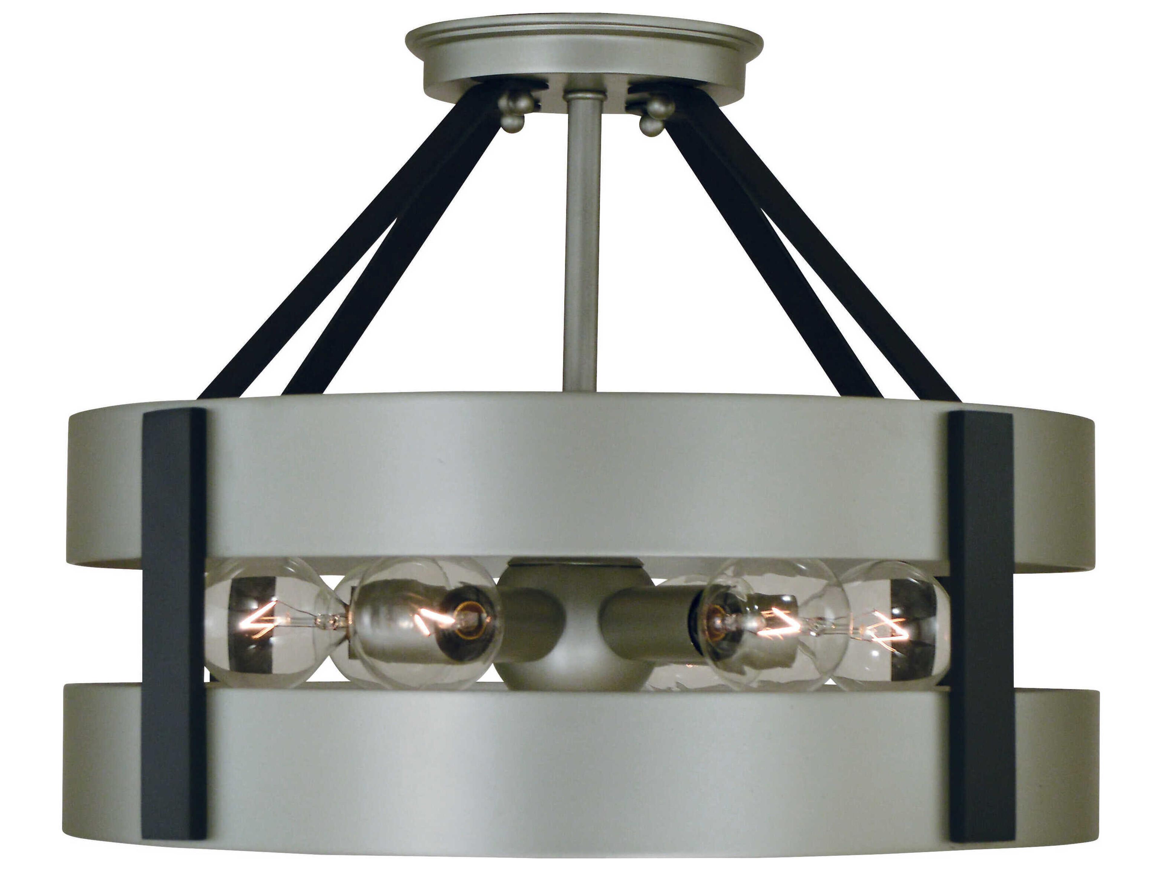 Framburg Orion 6-Light Satin Pewter Matte Black Round Semi Flush Mount