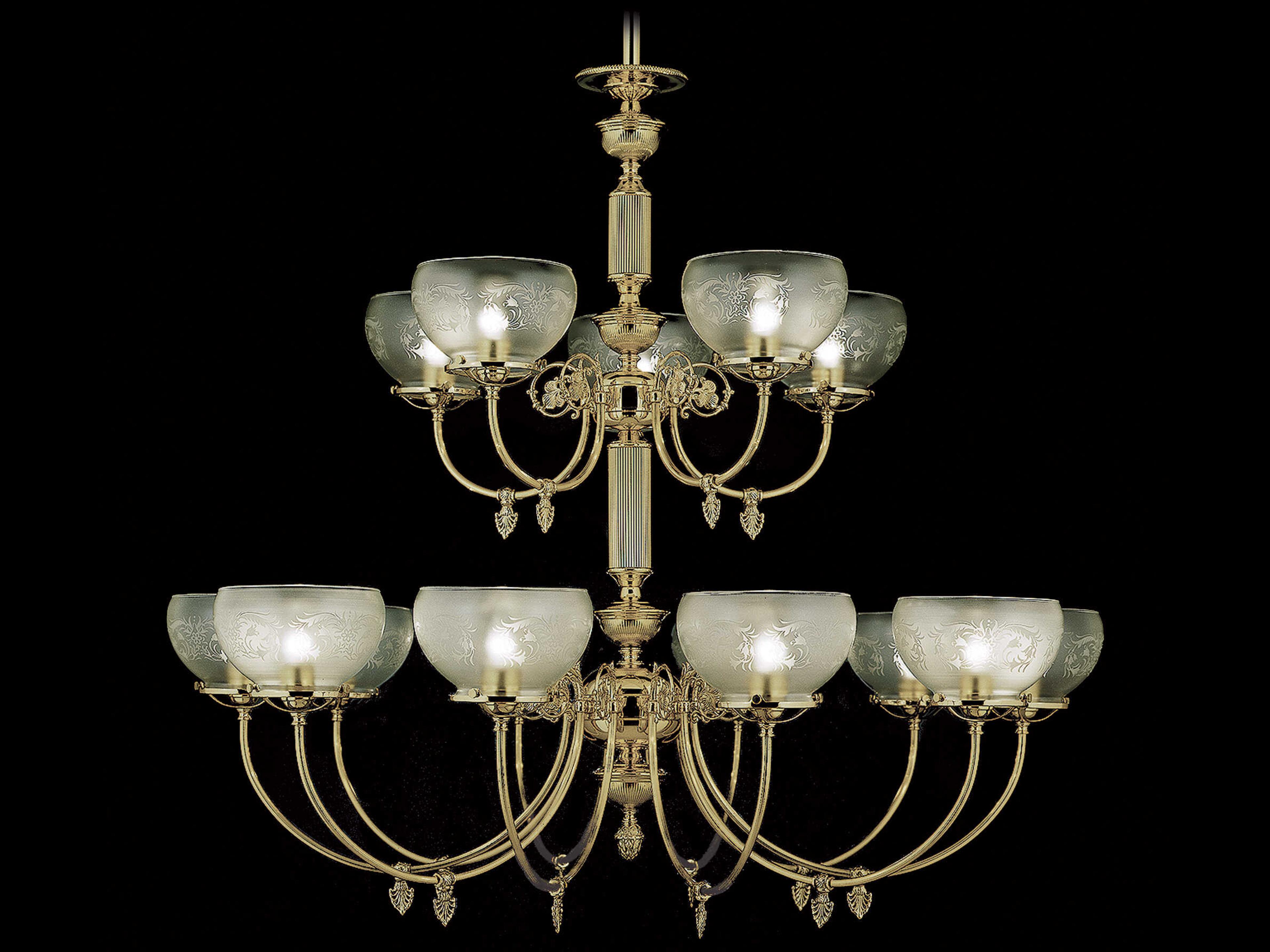 Framburg Chancery 15-Light Polished Brass Glass Bowl Tiered Chandelier