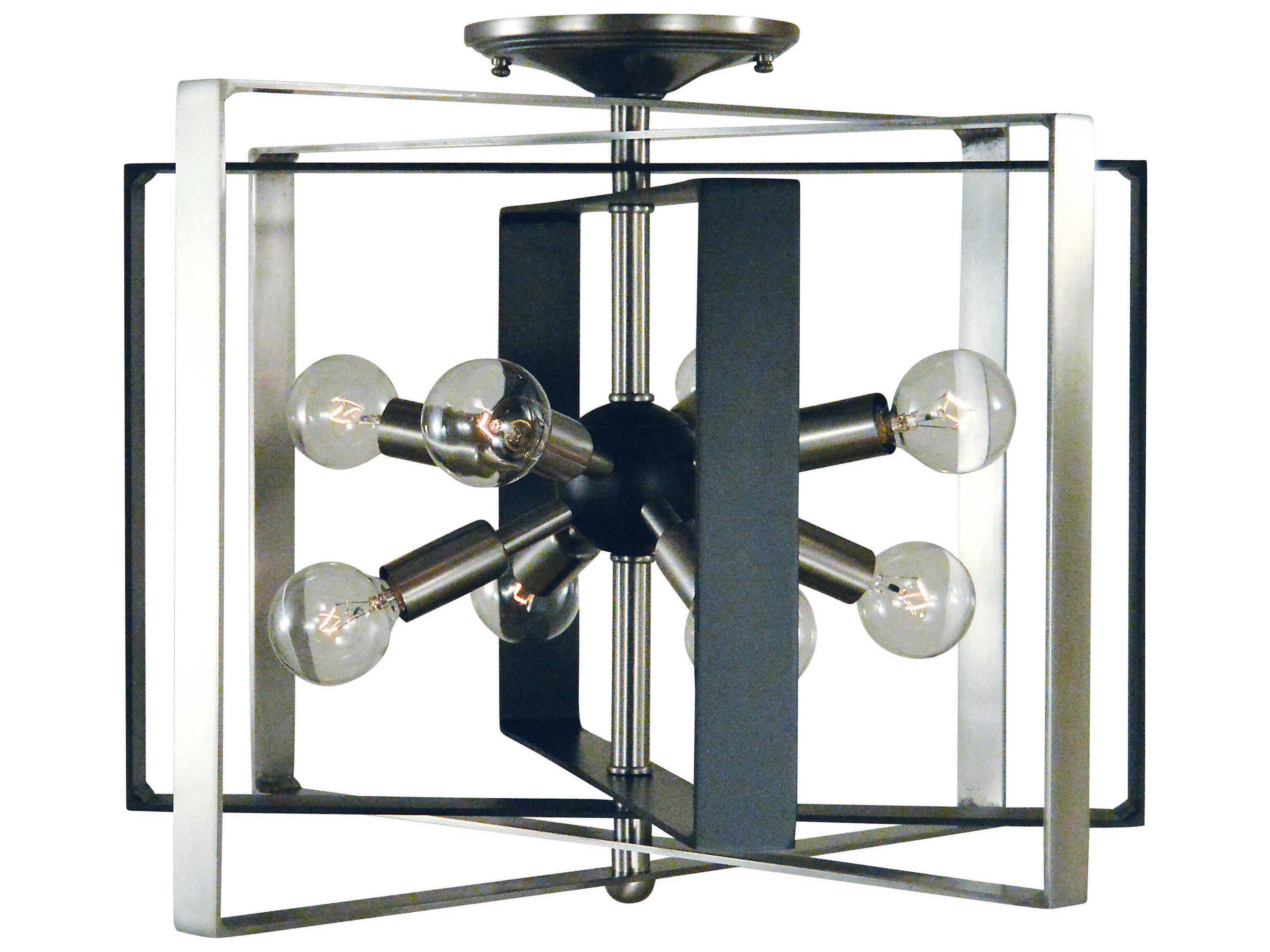 Framburg Interstellar 8-Light Brushed Nickel Matte Black Sputnik Semi Flush Mount