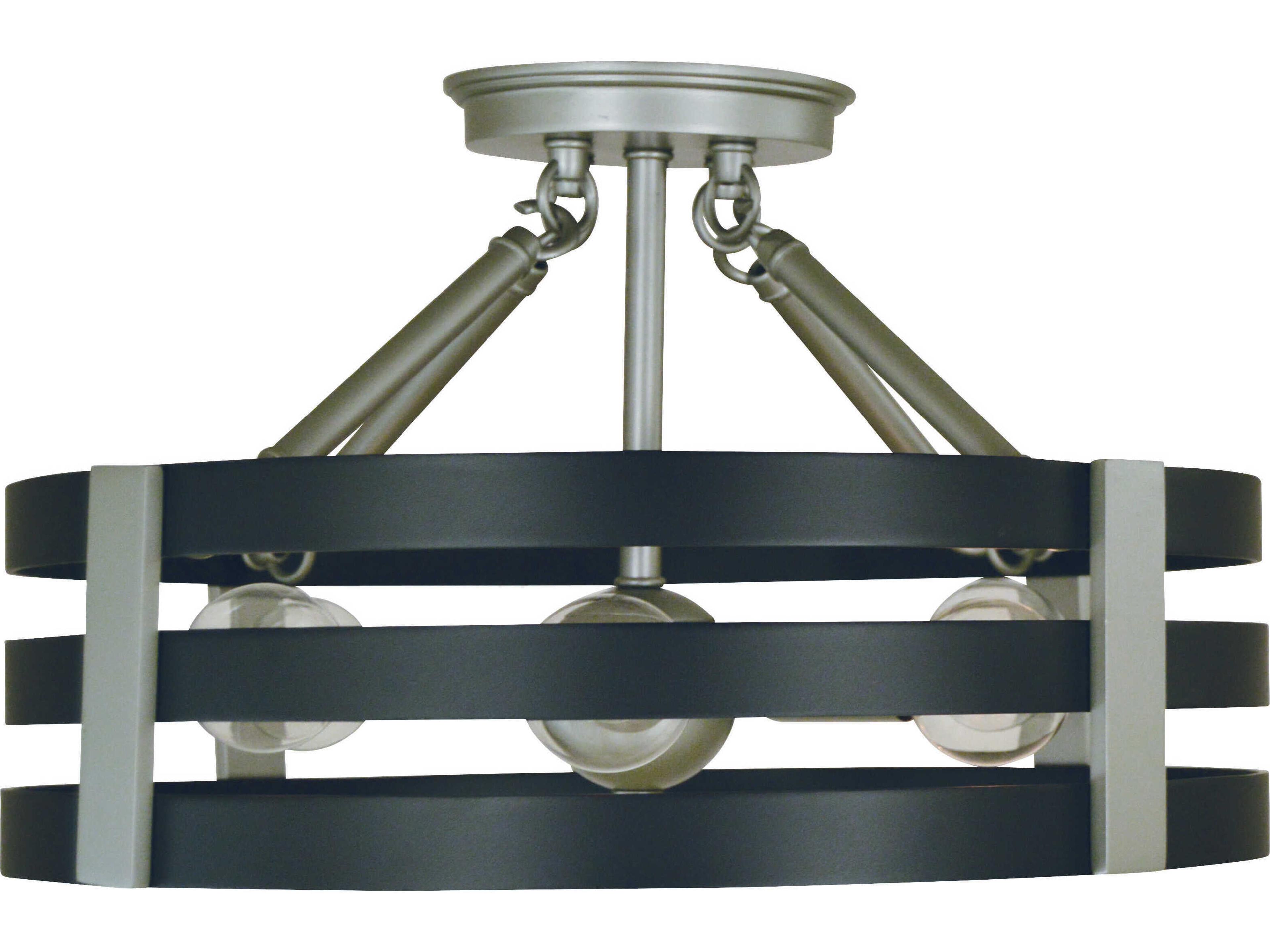 Framburg Luxe 6-Light Satin Pewter Matte Black Drum Semi Flush Mount