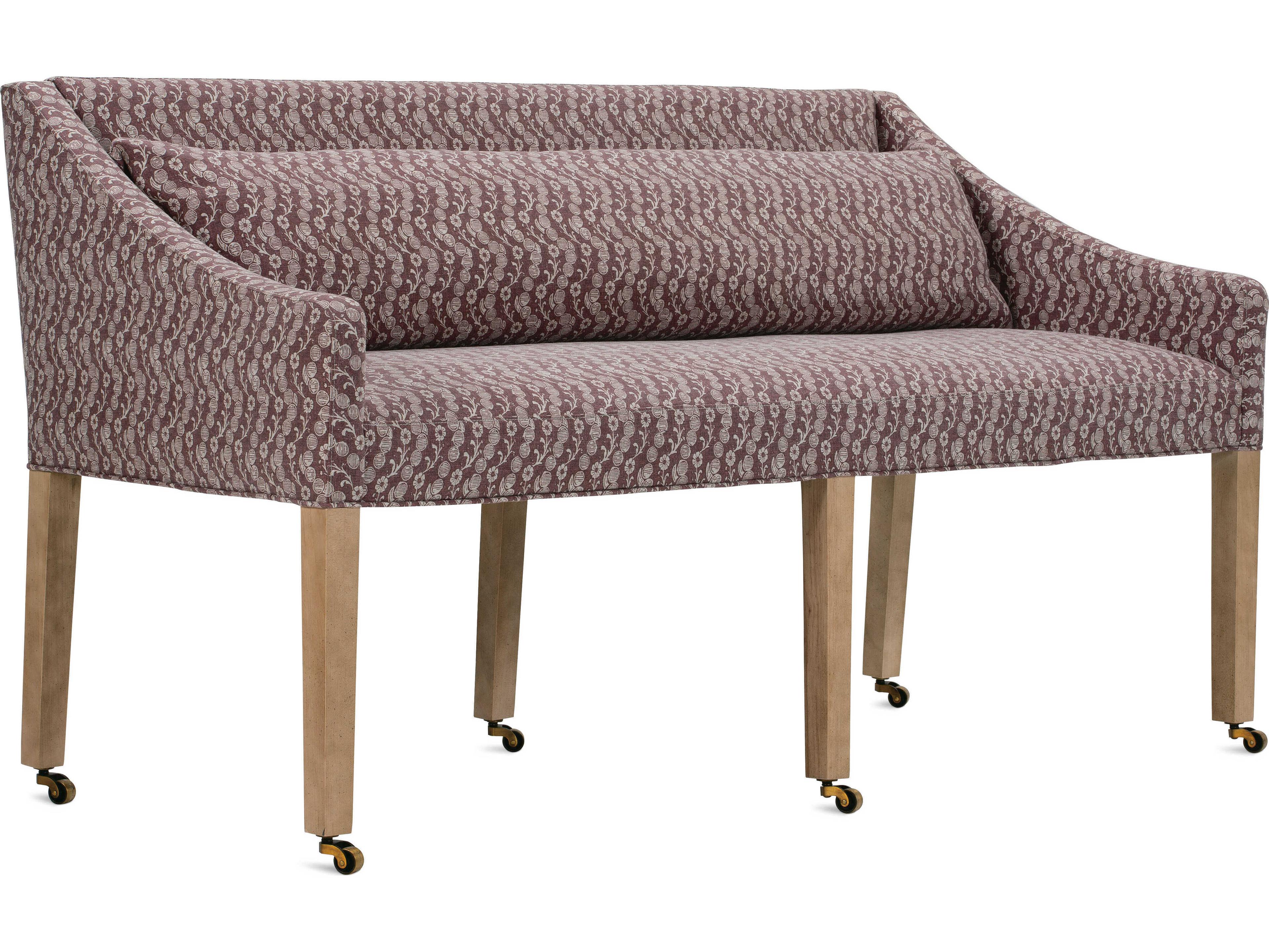 Rowe Odessa Washed Oak Burgundy Upholstered Accent Benc
