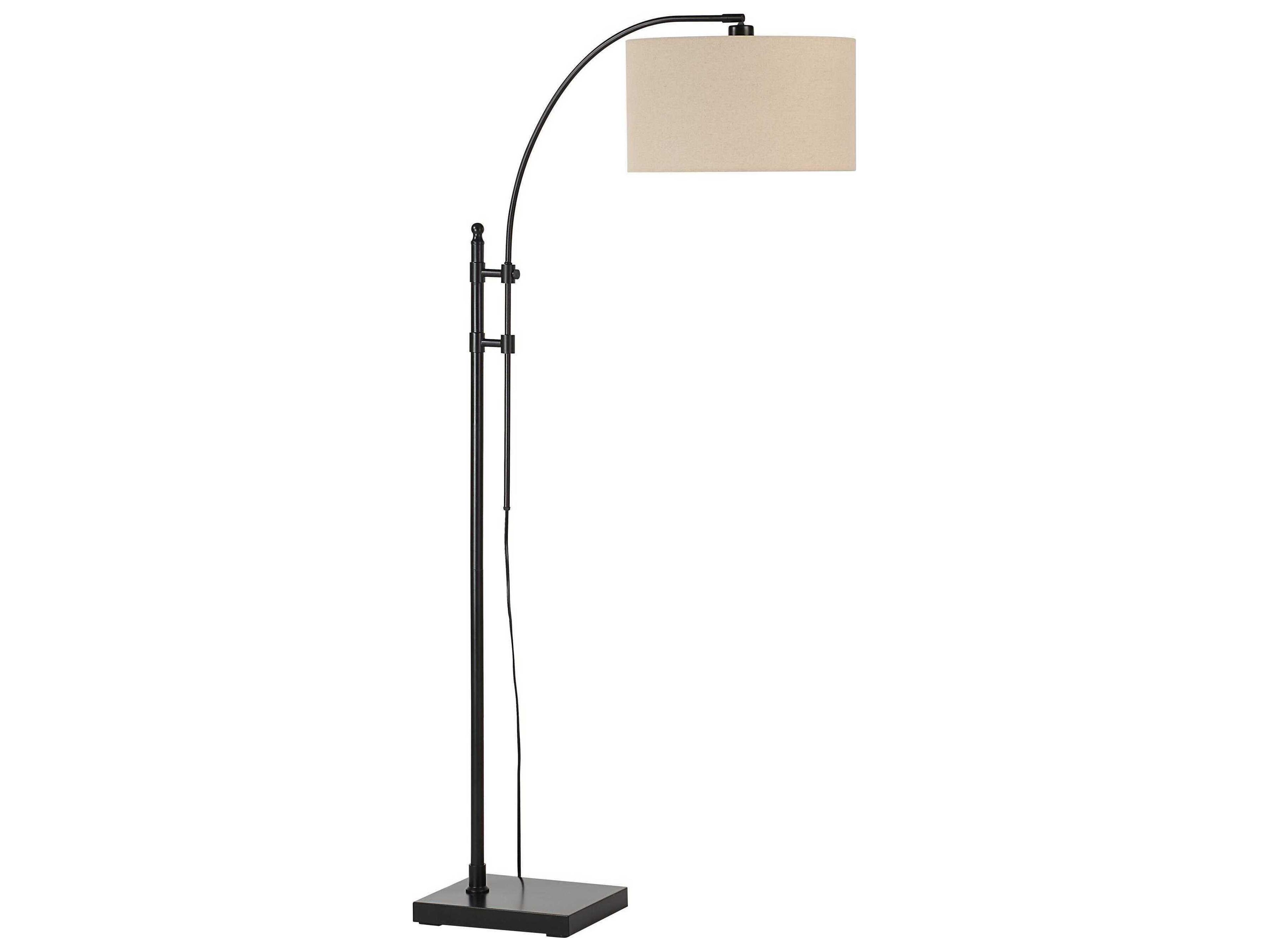 Renwil Crystal Powder Coated Matte Black Oatmeal Linen Floor Lamp