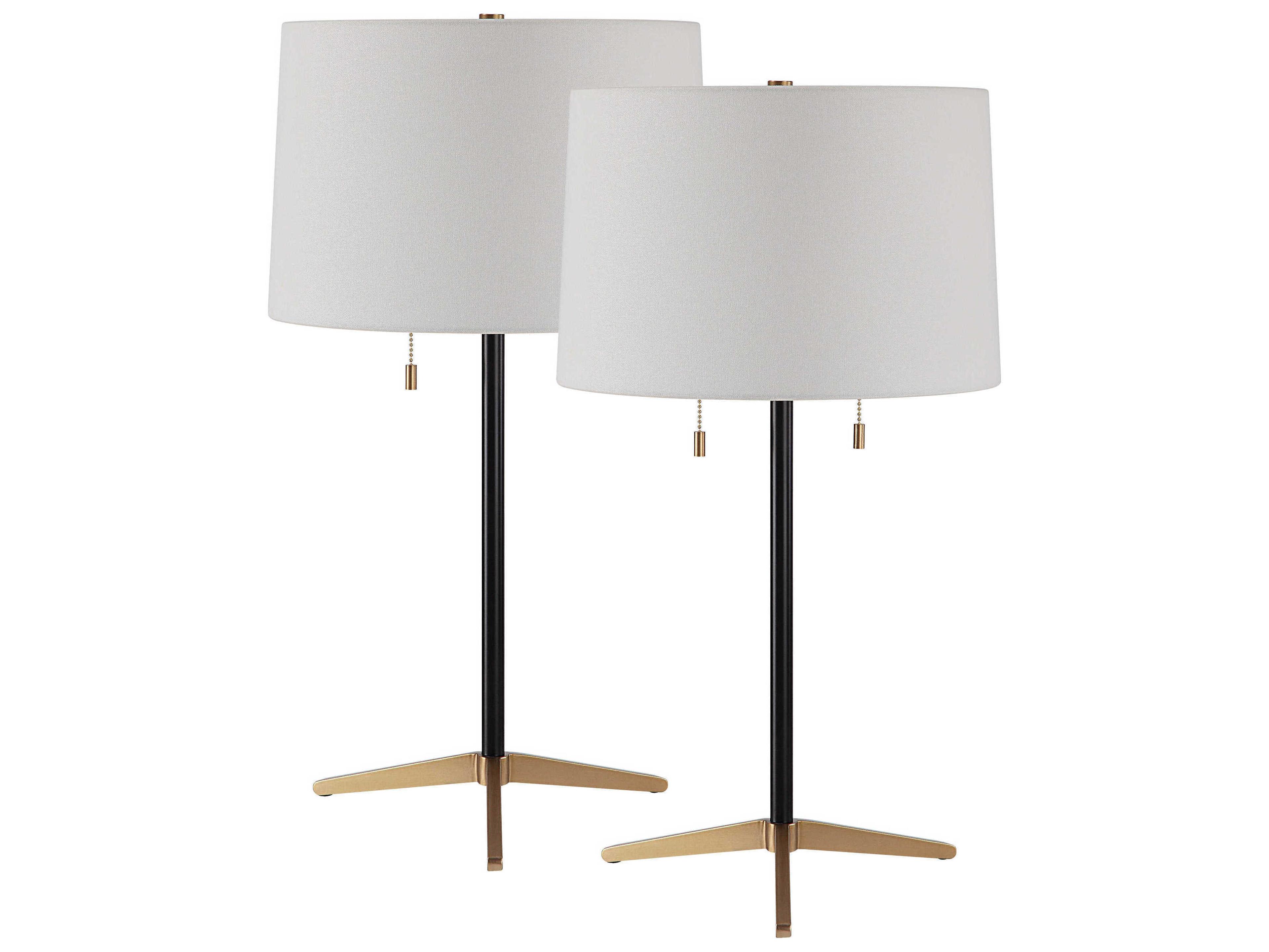 Renwil Orono Matte Black Ivory Linen Buffet Lamp Set of 2