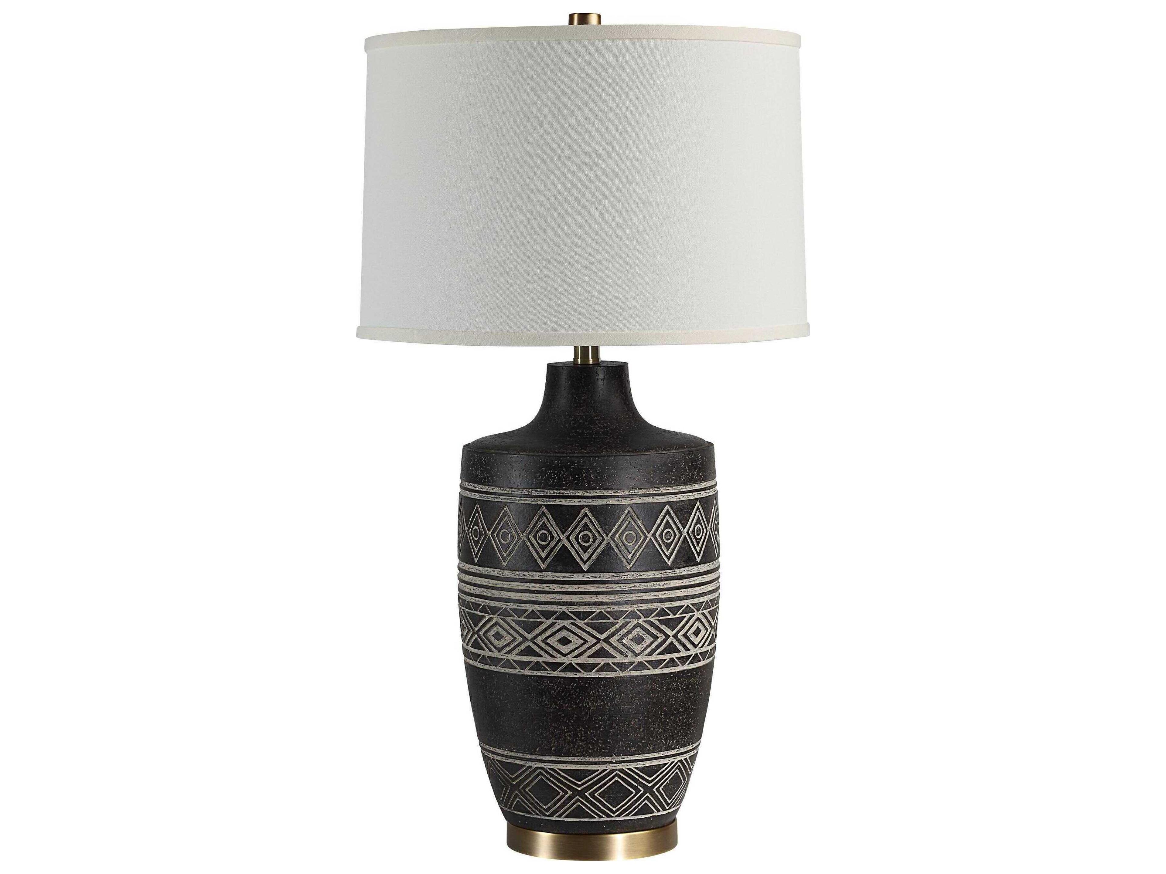 Renwil Ceniza Painted Black Wash Ivory Linen Buffet Lamp