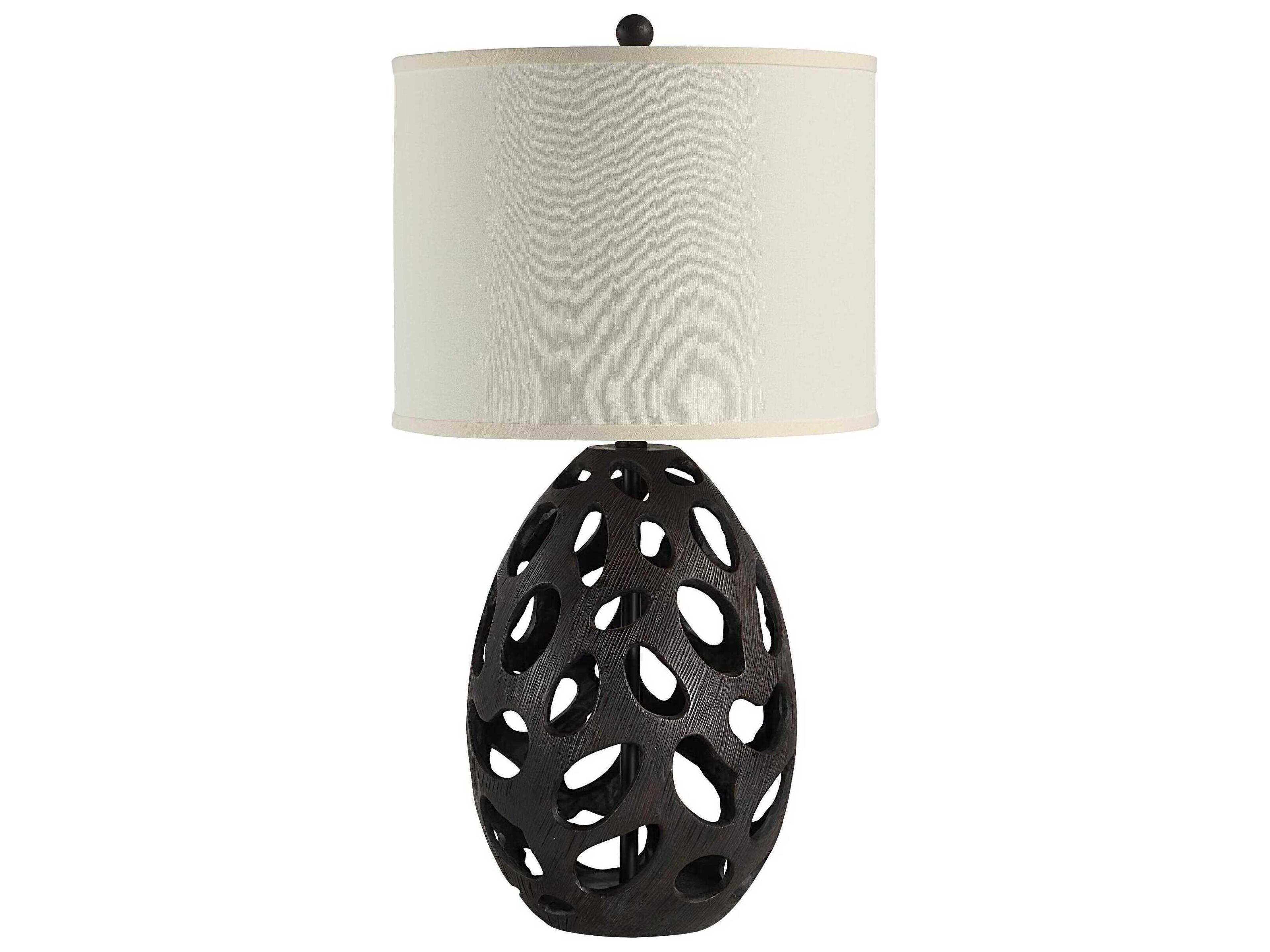 Renwil Loxley Painted Dark Brown Ivory Linen Buffet Lamp