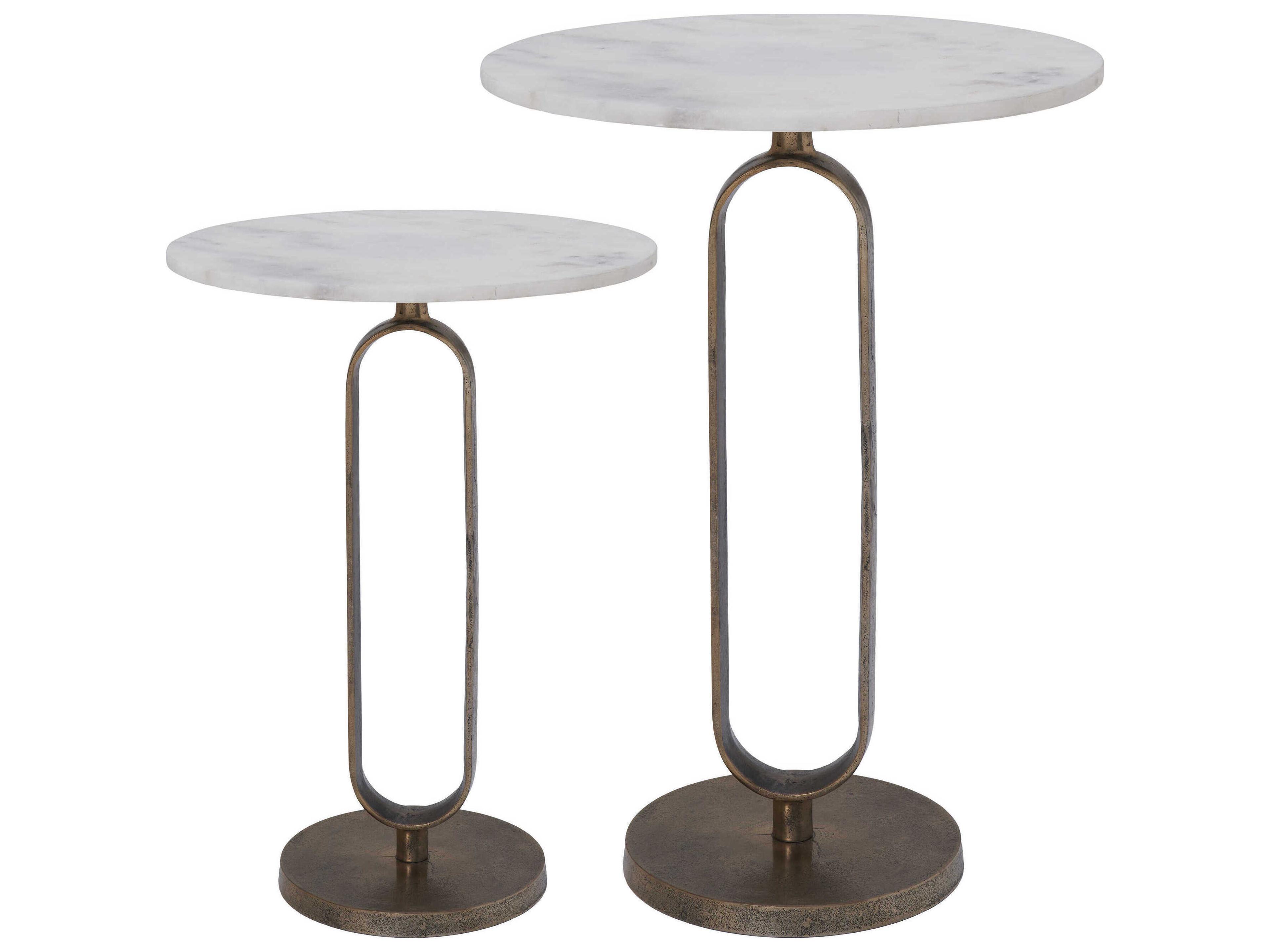 Renwil Irene Round Marble Antique Brass End Table